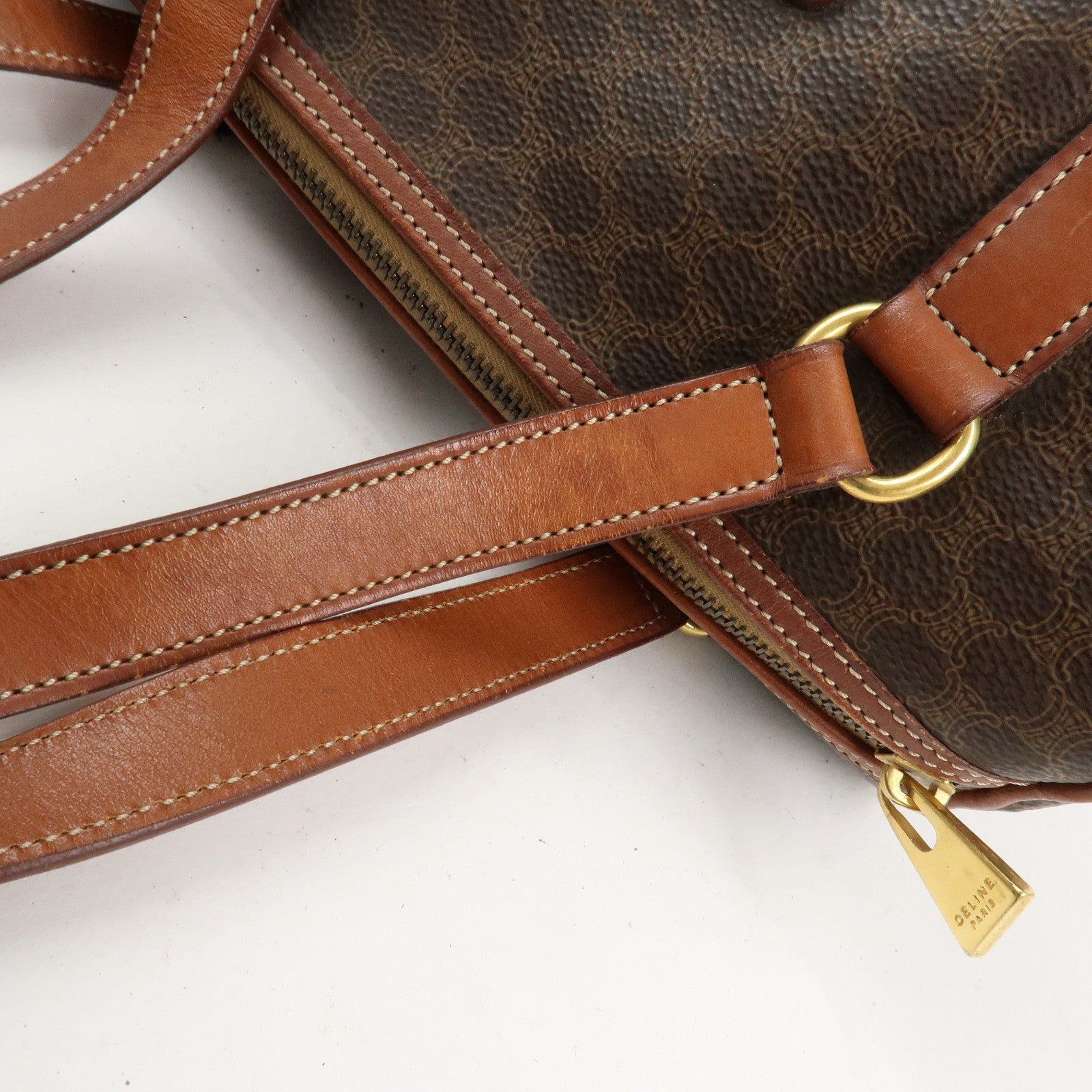CELINE Macadam PVC Leather Hand Bag Boston Bag Brown