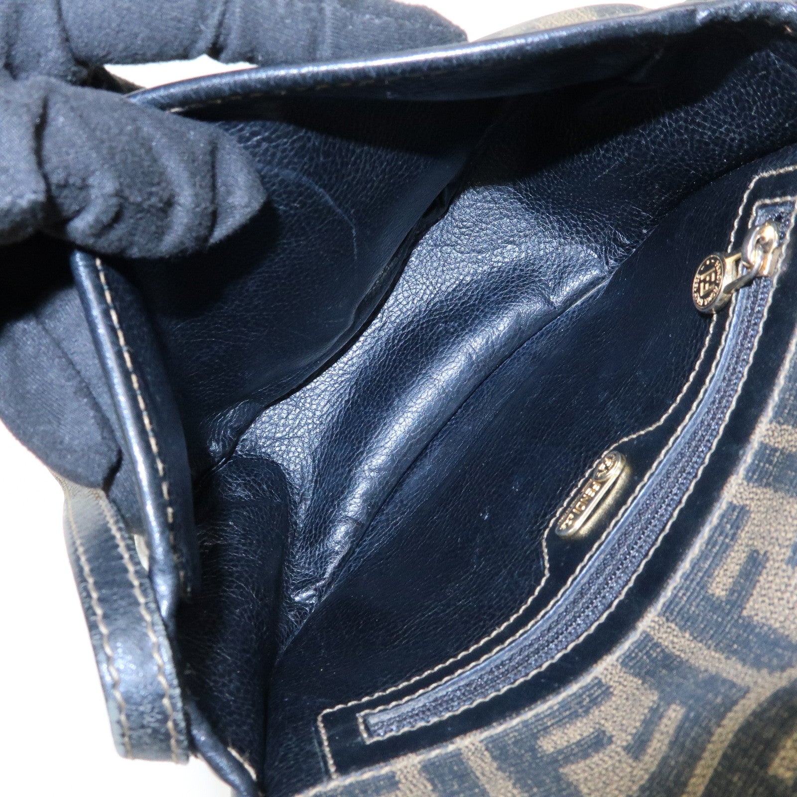 FENDI Zucca PVC Leather Canvas Shoulder Bag Brown Black