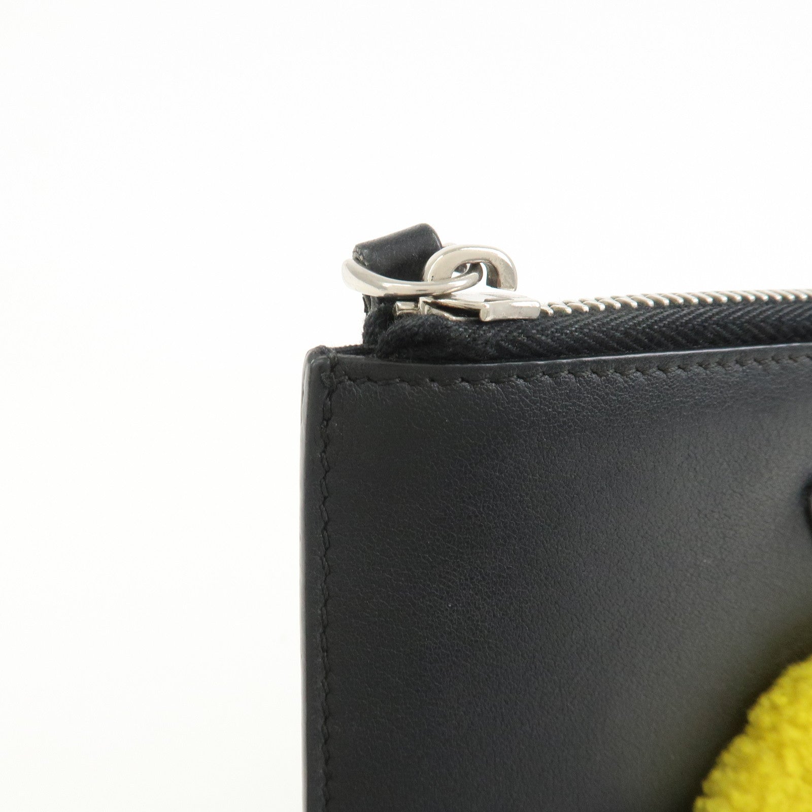 FENDI Leather Wool Apple Motif Clutch Bag Pouch Black 8M0363