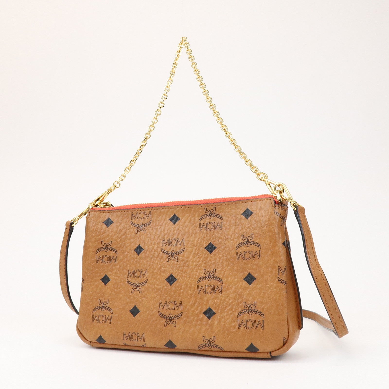 MCM Visetos Leather 2WAY Hand Bag Shoulder Bag Crossbody Bag Brown