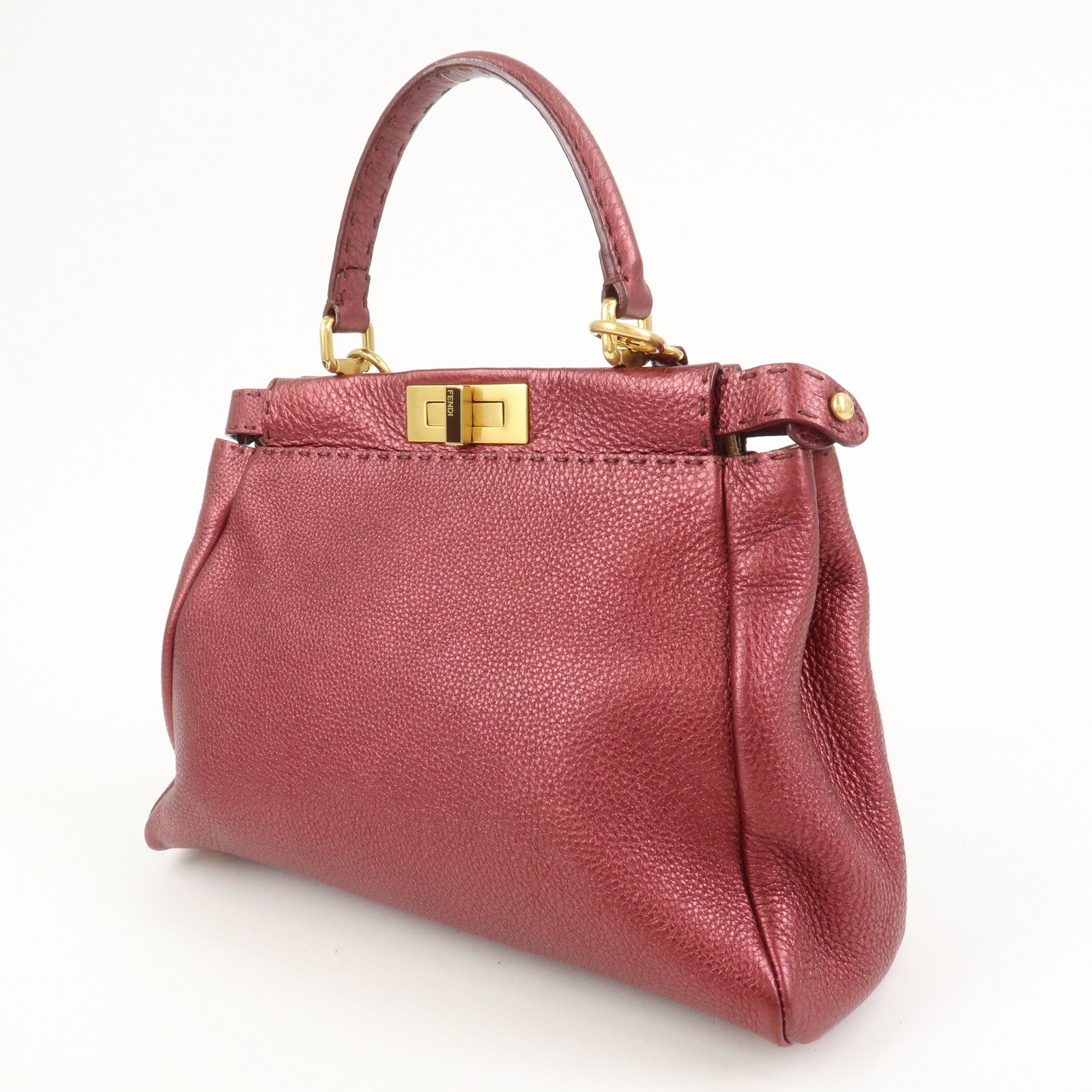 FENDI Peekaboo Logo Leather 2Way Shoulder Bag Burgundy 8BN226