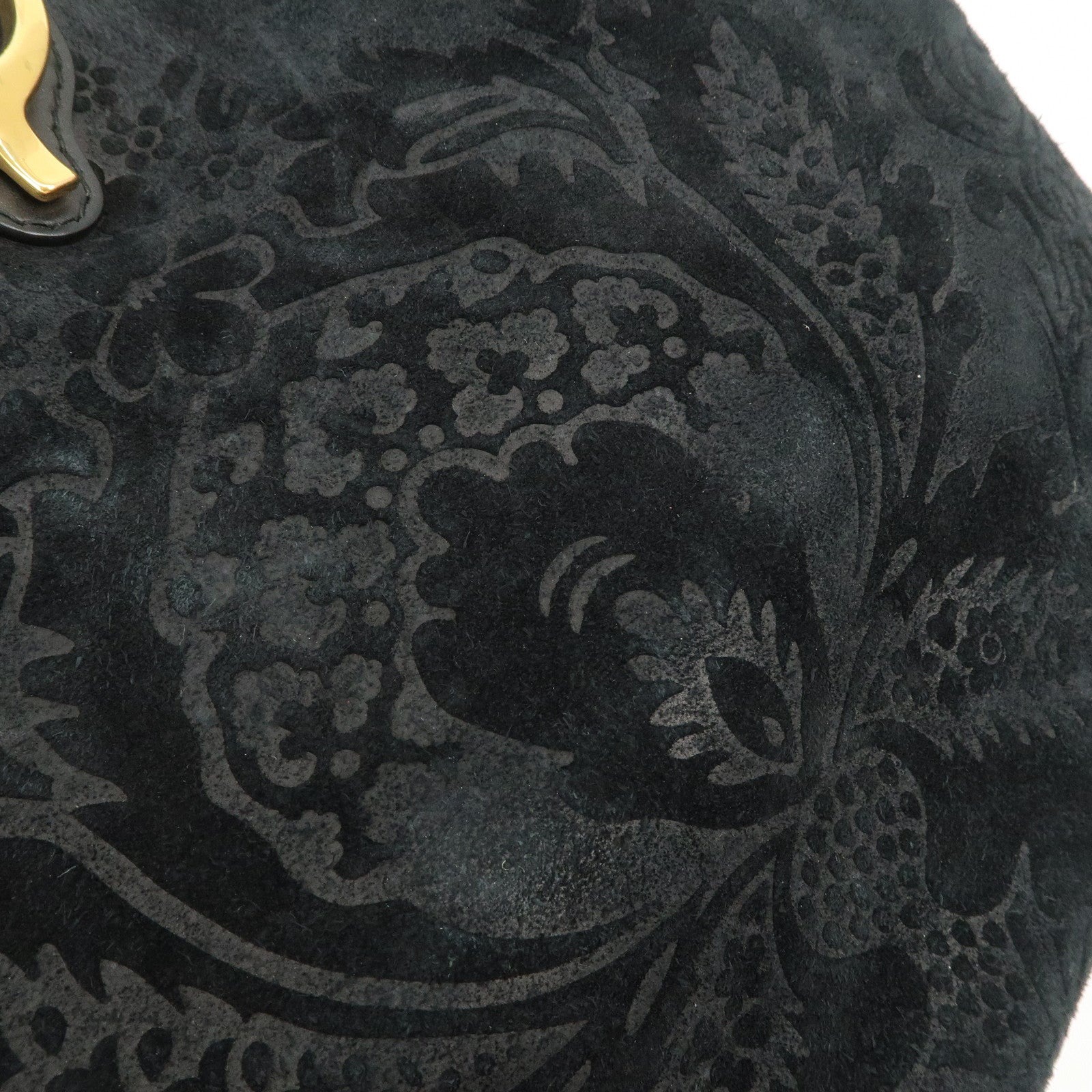 GUCCI Horsebit Logo Suede Leather Tote Bag Hand Bag Black 305585