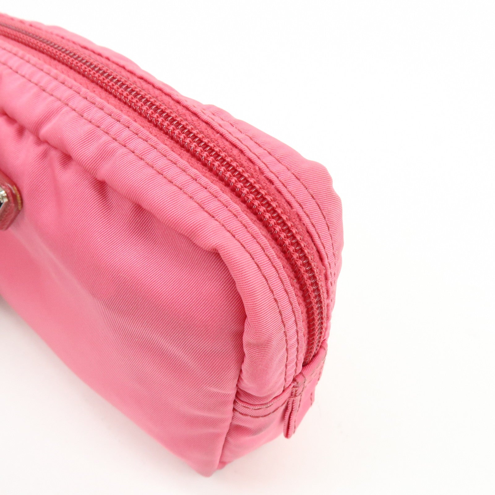 PRADA Triangle Logo Nylon Leather Cosmetic Pouch Pink 1NA021