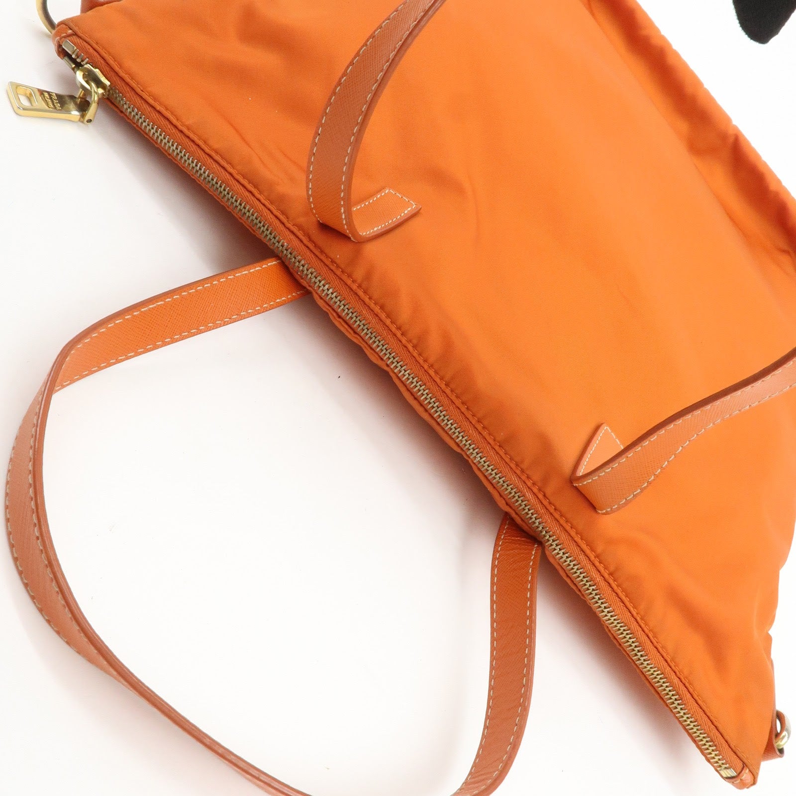 PRADA Nylon Saffiano Leather Tote Bag Hand Bag Orange