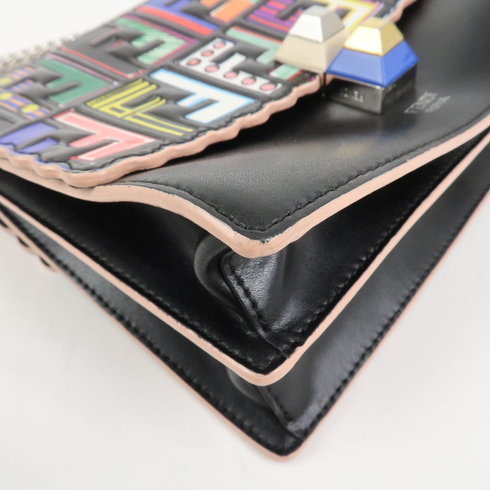 FENDI Zucca Leather Mini Kan I Chain Shoulder Bag Multicolor 8M0381