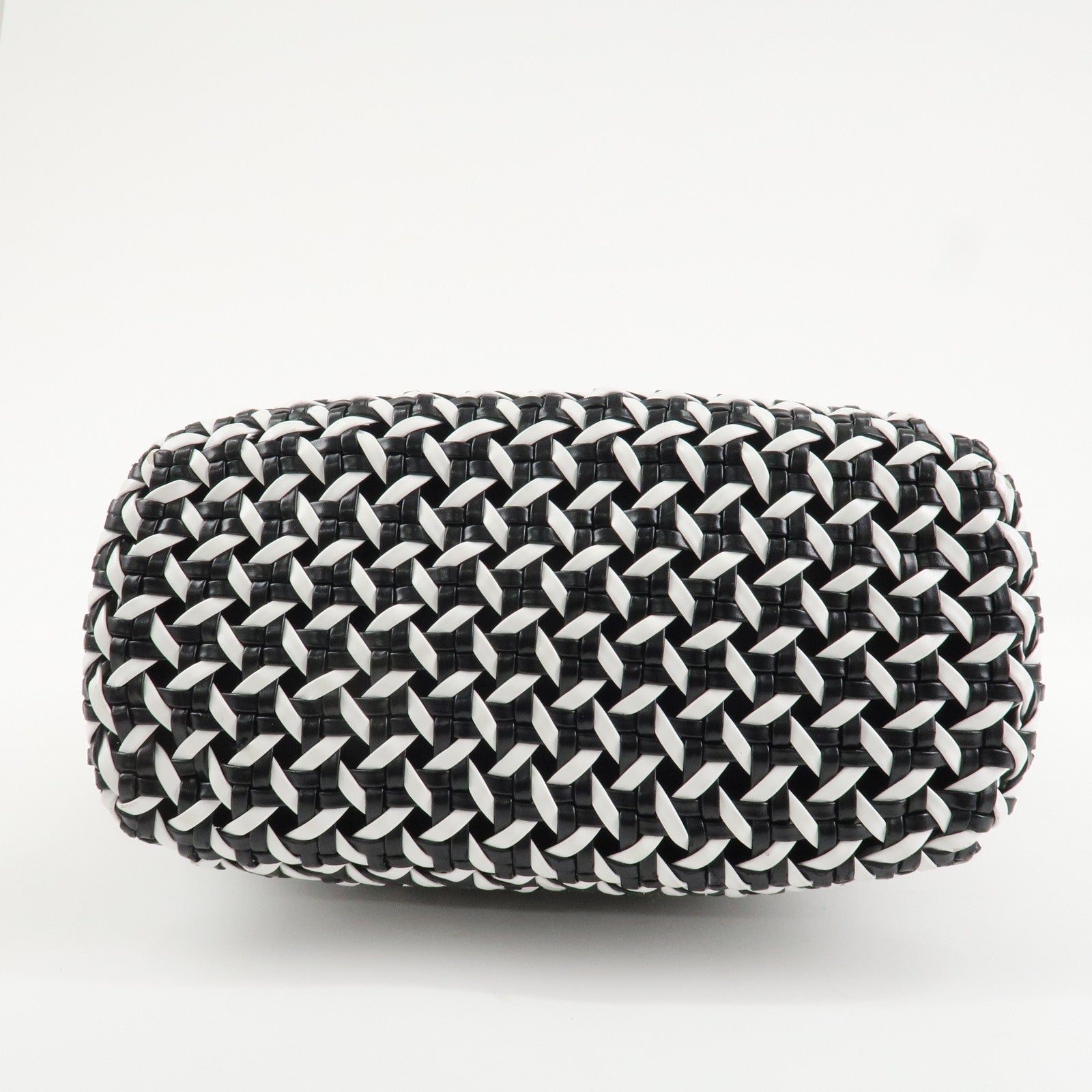 MIU MIU Leather Braid Tote Bag Shoulder Bag Black White 5BG193 Used