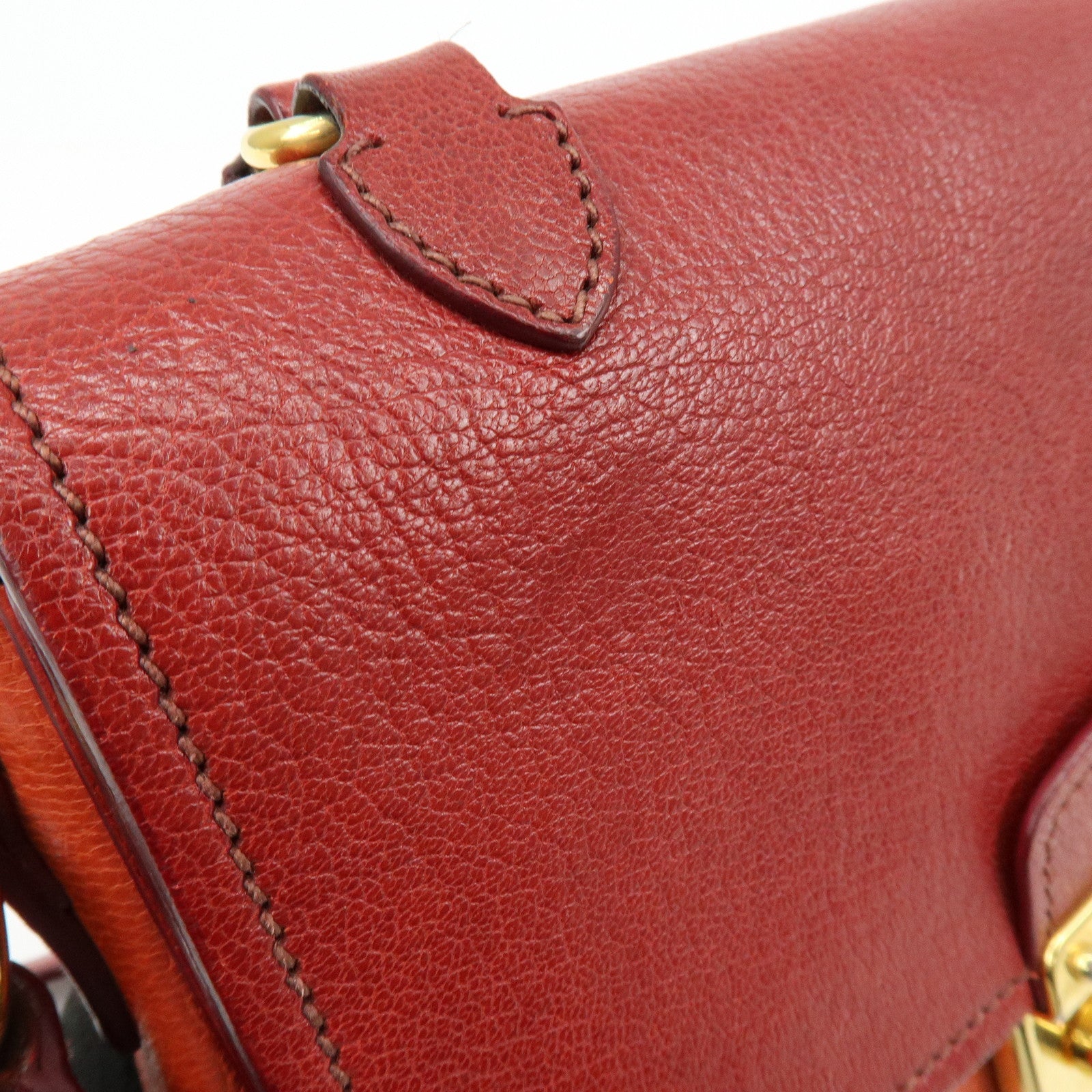 MIU MIU Madras Leather 2Way Bag Hand Bag Shoulder Bag Red Orange
