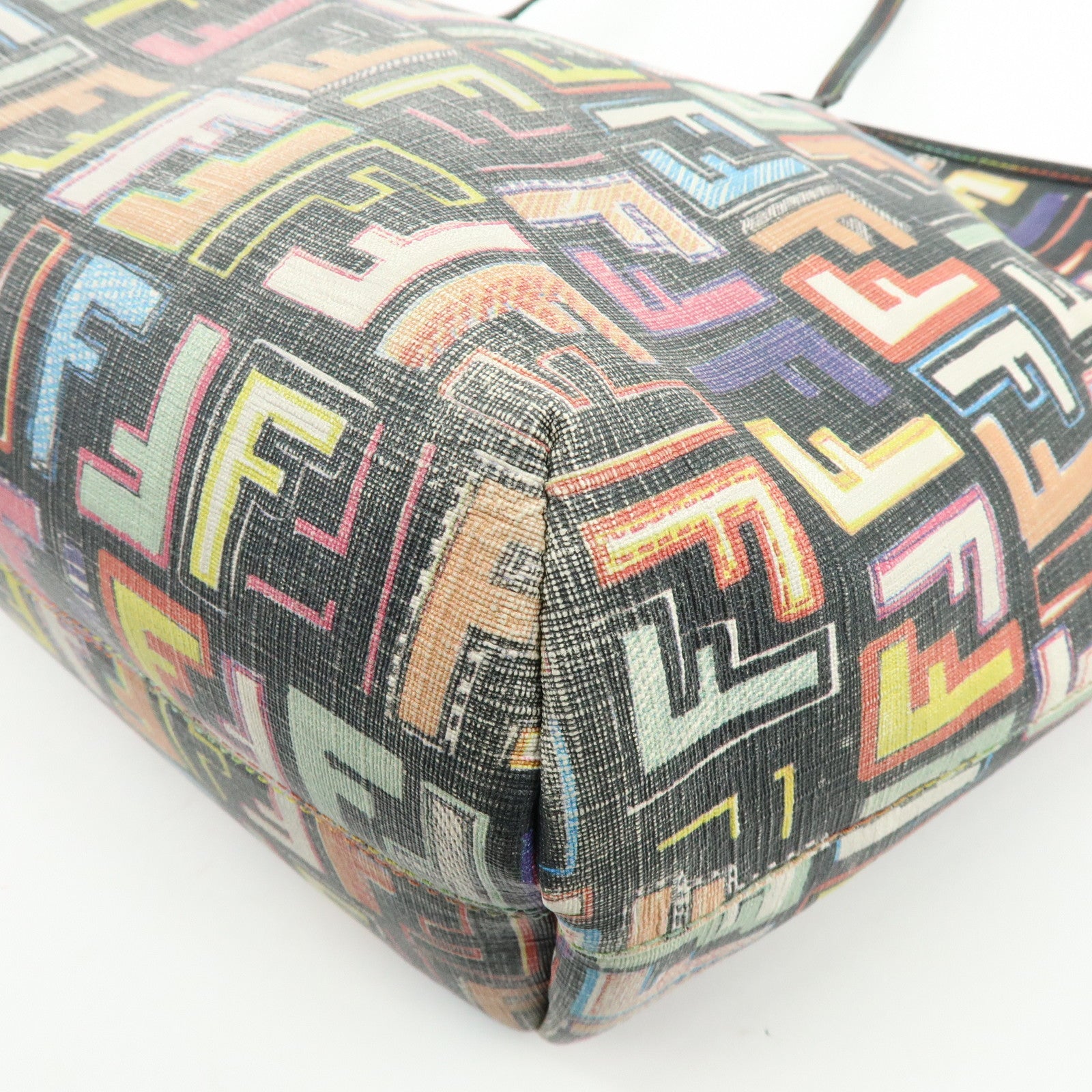 FENDI Zucca PVC Leather Tote Shoulder Bag Multicolor Black 8BH185