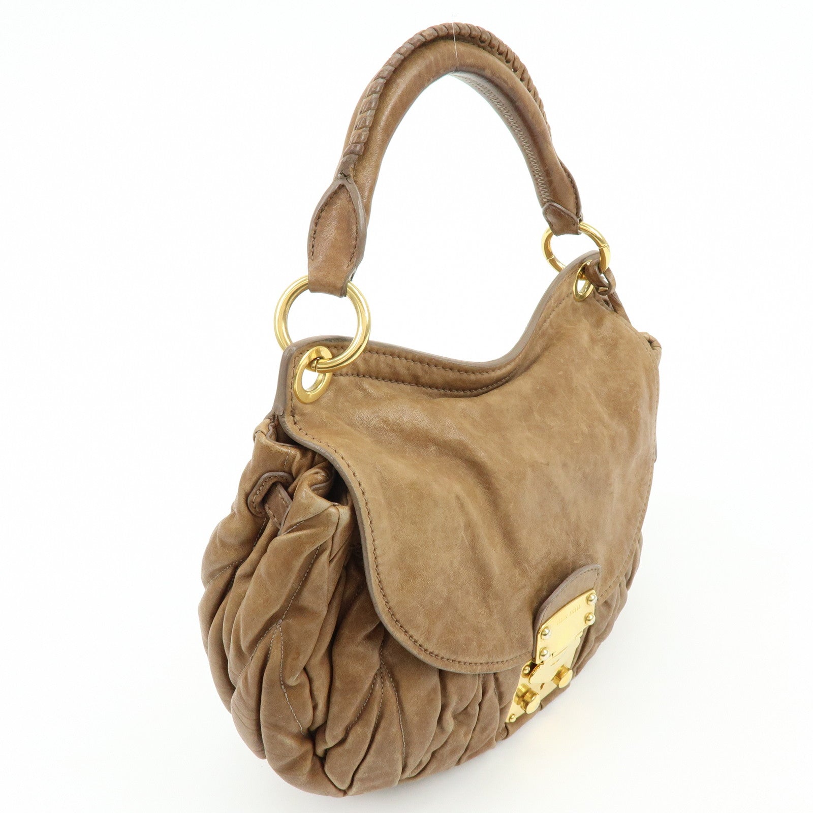 MIU MIU Matelasse Leather 2Way Bag Hand Bag Shoulder Bag Brown