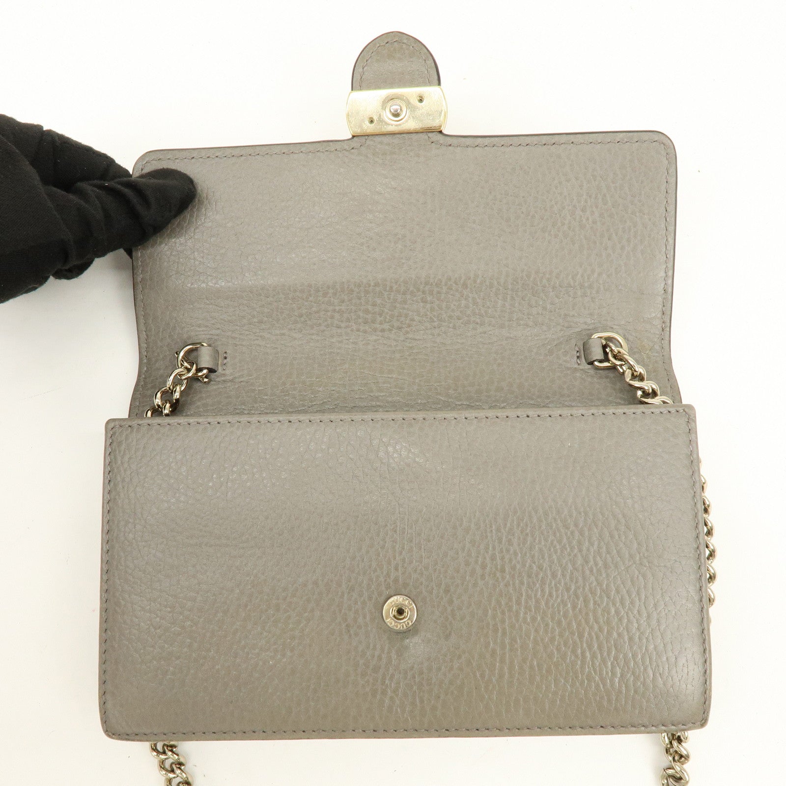 GUCCI Interlocking G Leather Chain Wallet Shoulder Bag Gray 510314