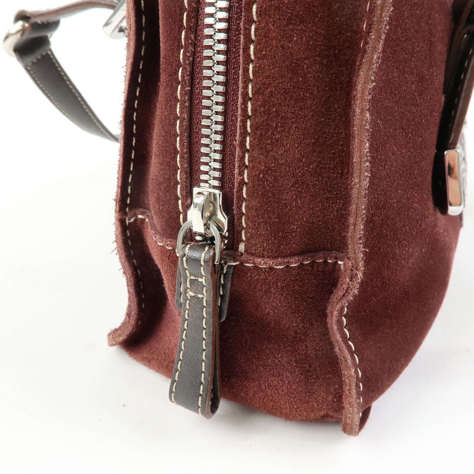 LOEWE Anagram Suede Leather Studs Hand Bag Bordeaux