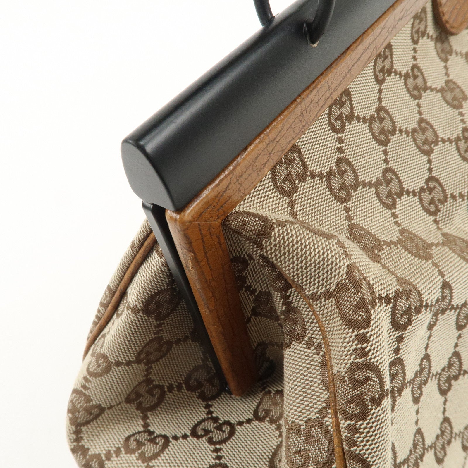 GUCCI Bamboo GG Canvas Leather Hand Bag Beige Brown 112366 Used