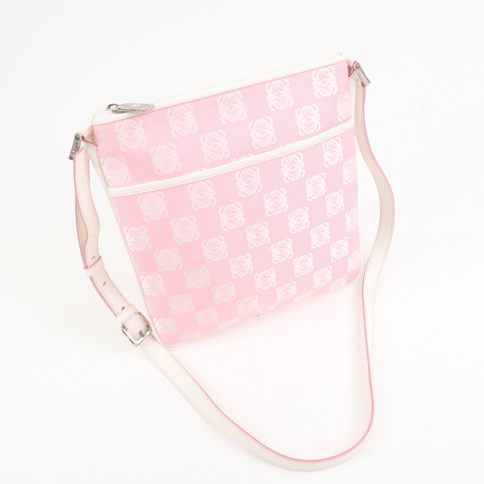 LOEWE Anagram Canvas Leather Shoulder Bag Pink White