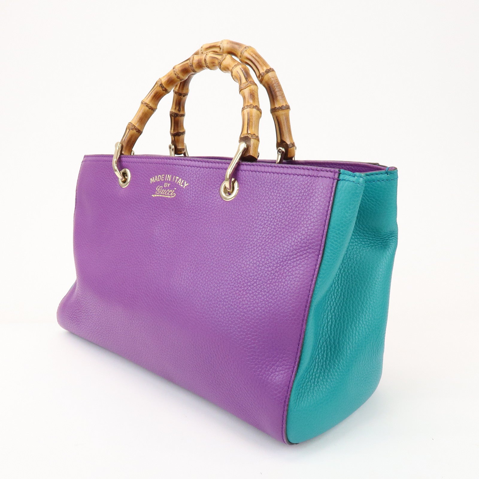 GUCCI Bamboo Shopper Medium 2Way Shoulder Bag Purple Blue 323660