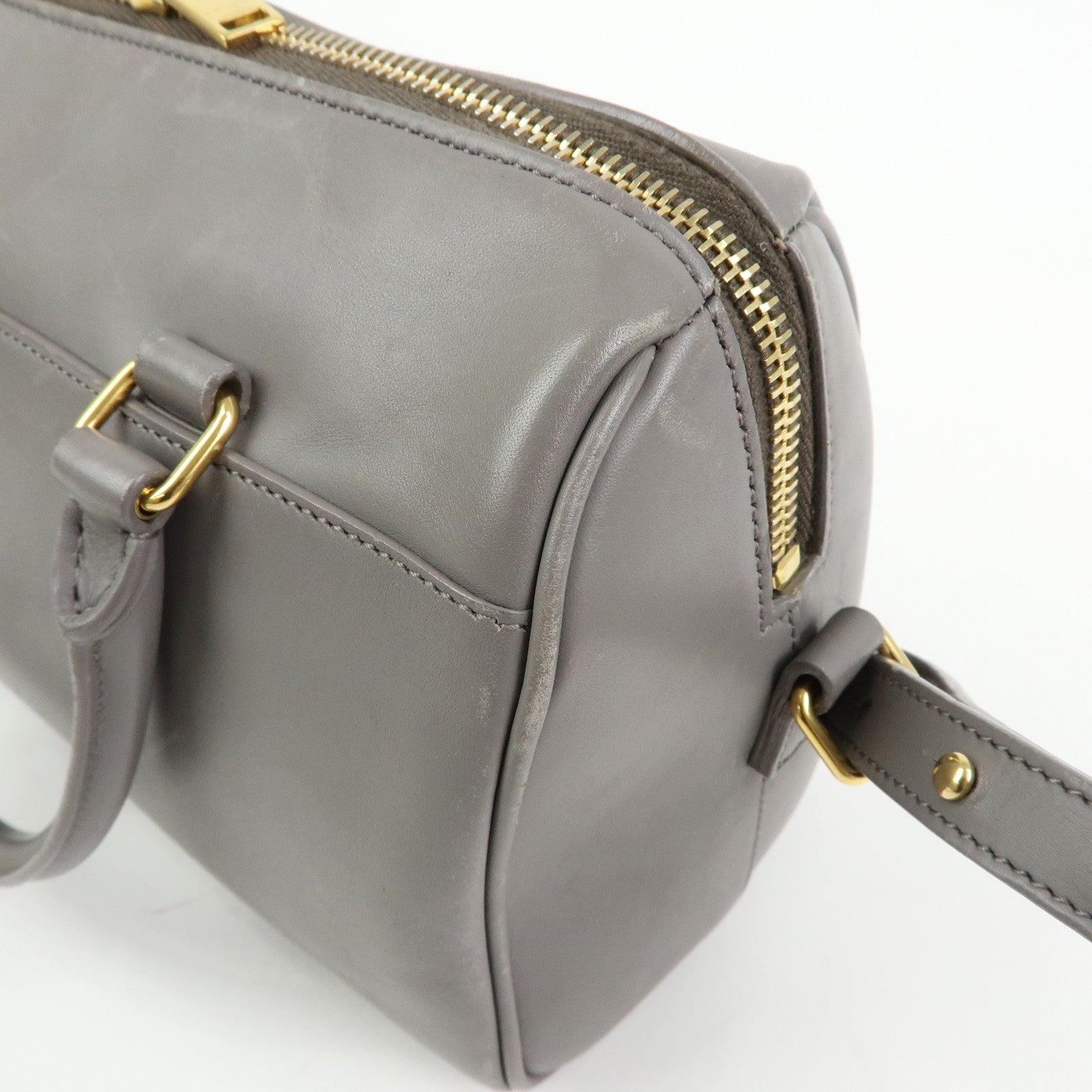 SAINT LAURENT PARIS Baby Duffle Leather 2WAY Hand Bag Gray 330958
