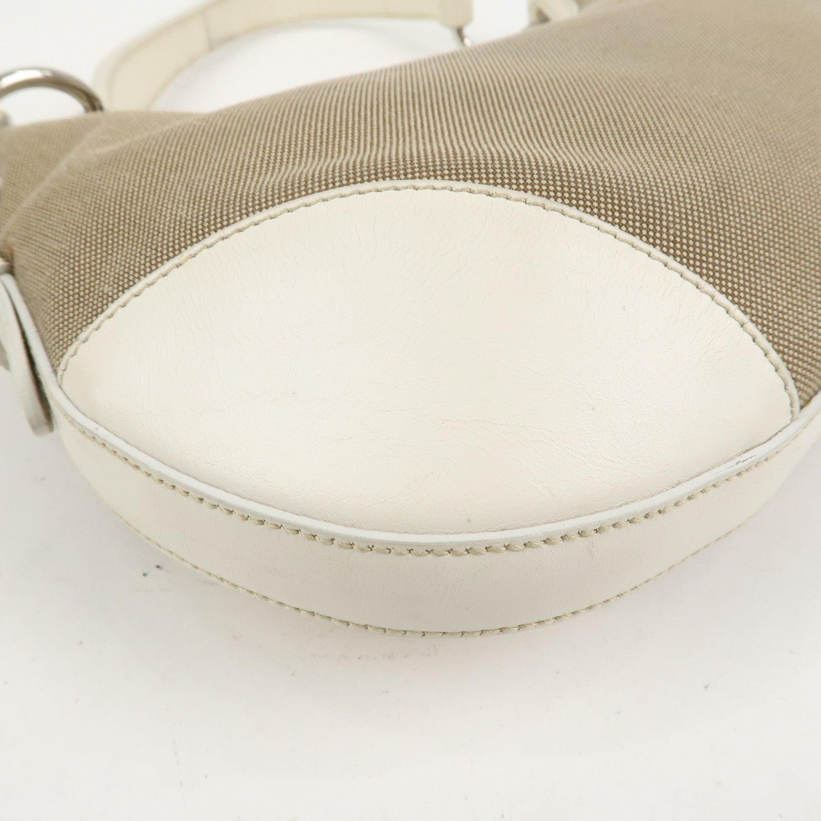 PRADA Logo Canvas Leather Shoulder Bag Hand Bag Beige White BR3429