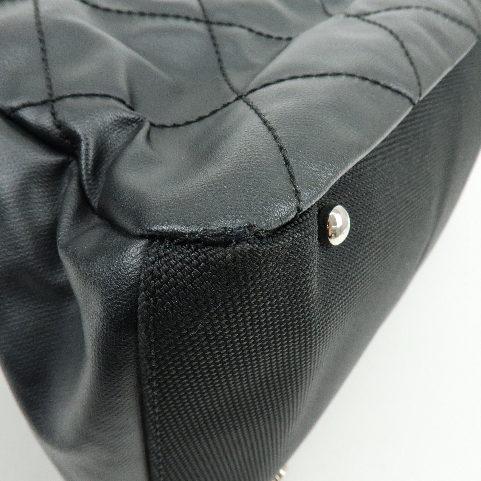 CHANEL Paris Biarritz PVC Coated Canvas Leather Shoulder Bag Black