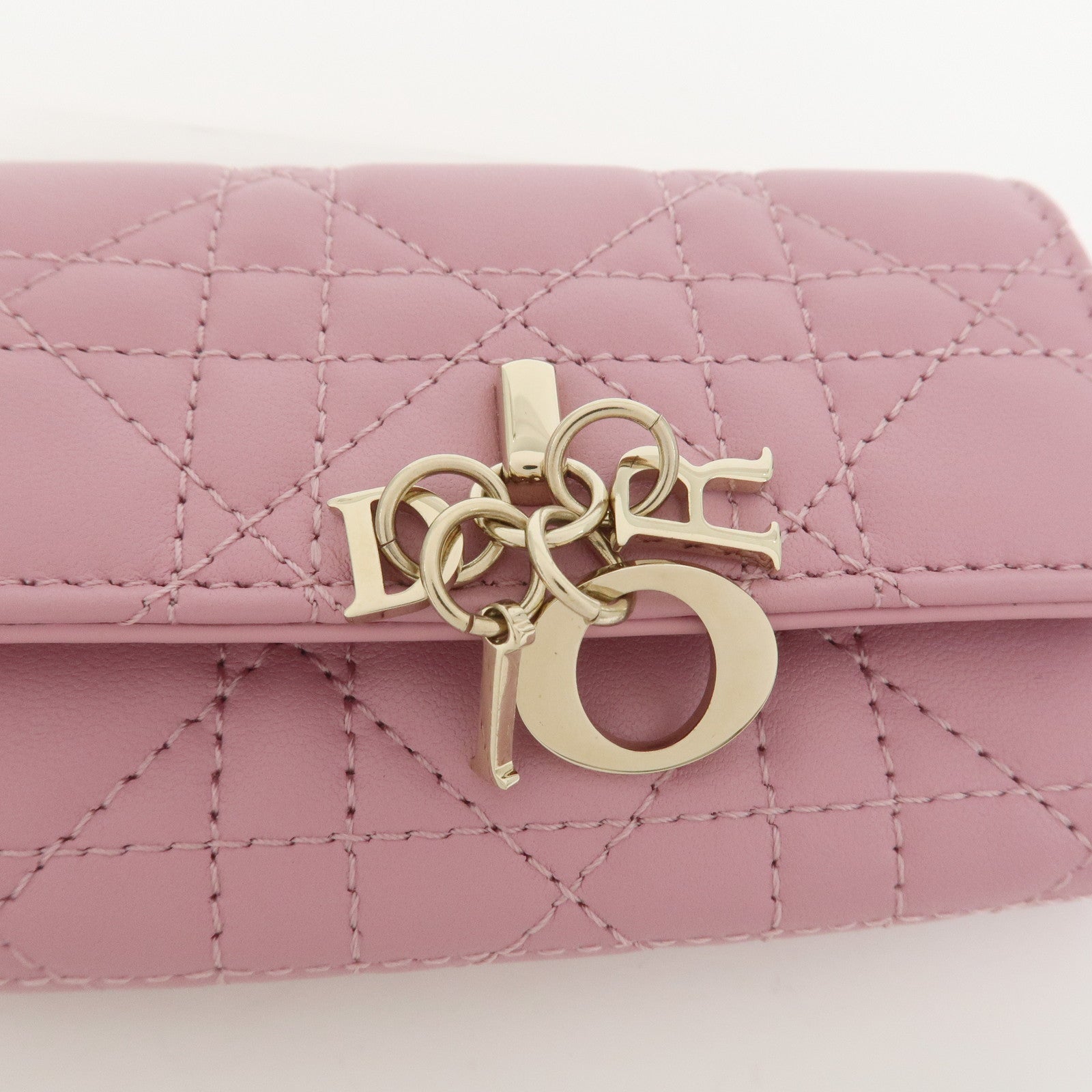 Christian Dior Cannage Logo Leather Bi-fold Compact Wallet Pink