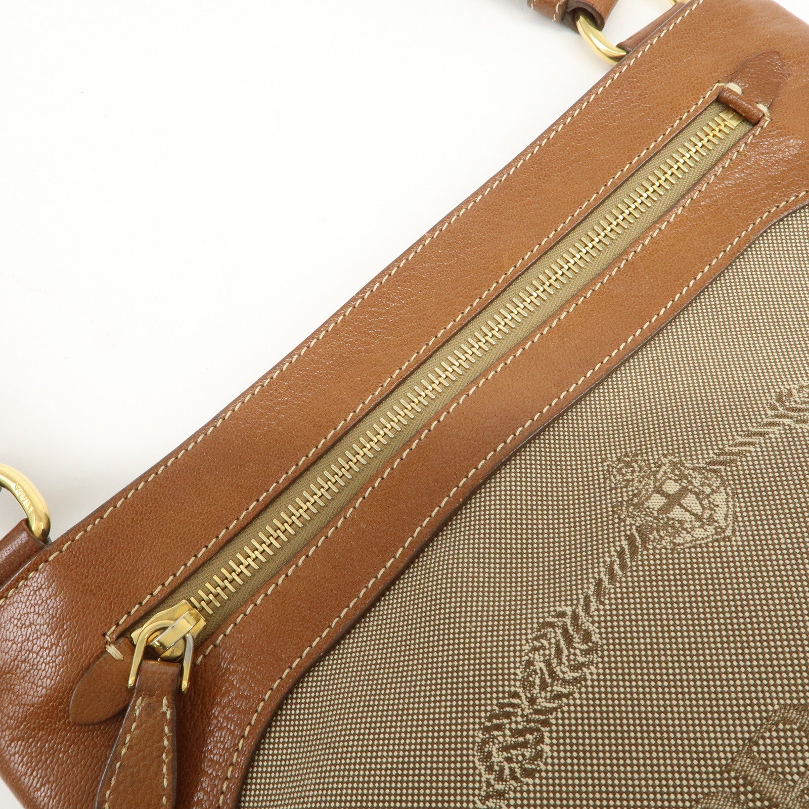 PRADA Logo Jacquard Leather Shoulder Bag Crossbody Bag Beige Brown