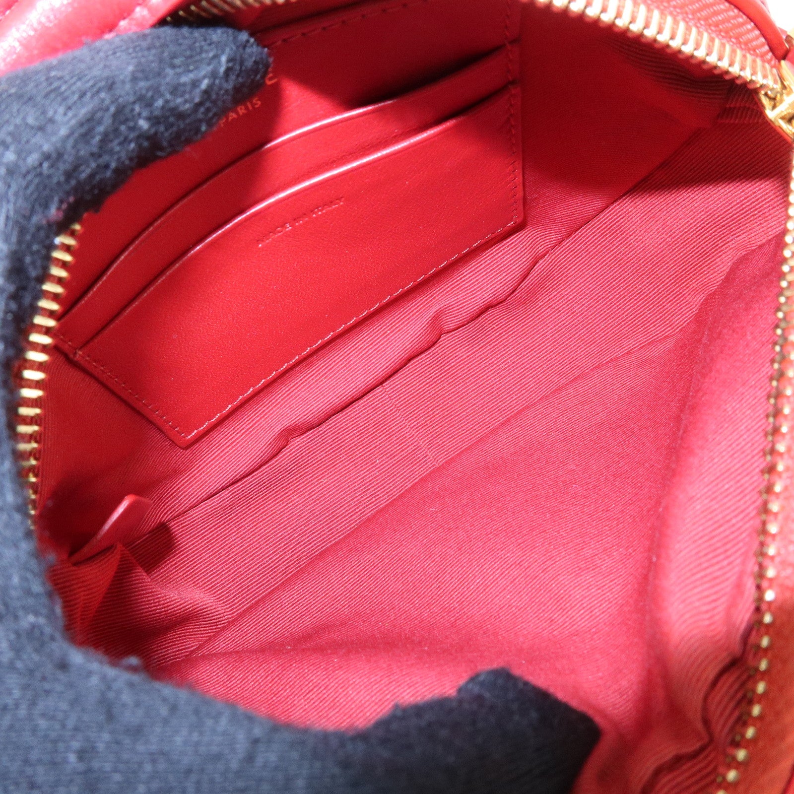 CELINE Leather Shoulder Bag Crossbody Bag C Charm Red