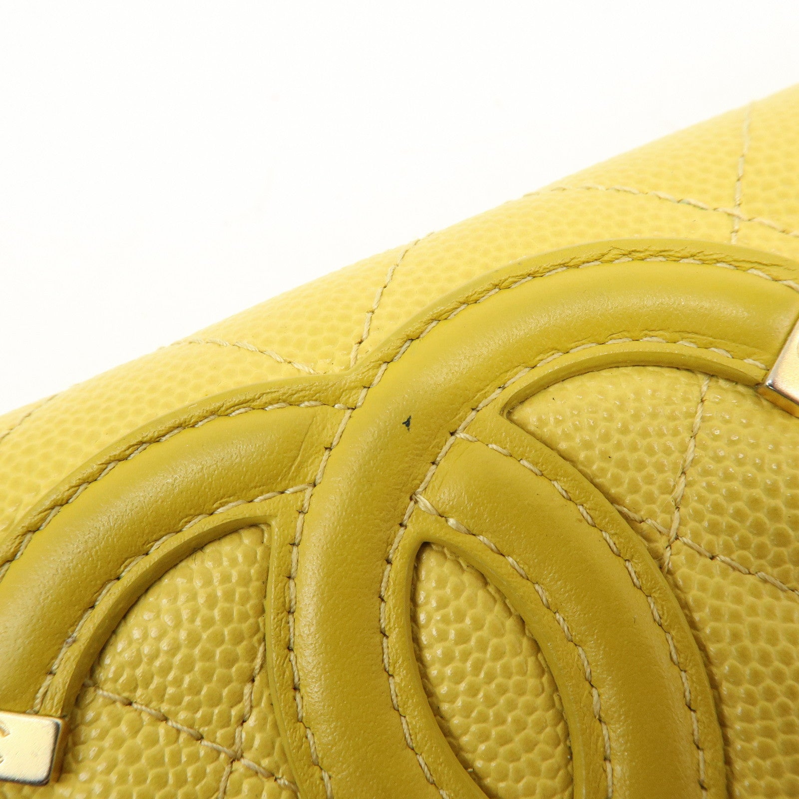 CHANEL CC Filigree Caviarskin Leather Long Wallet Yellow A84448