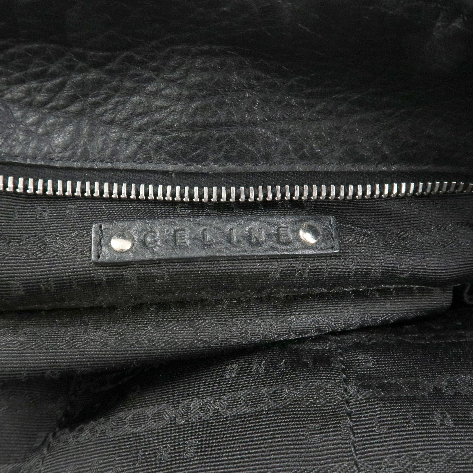 CELINE Leather Hand Bag Shoulder Bag Black Silver HDW Used