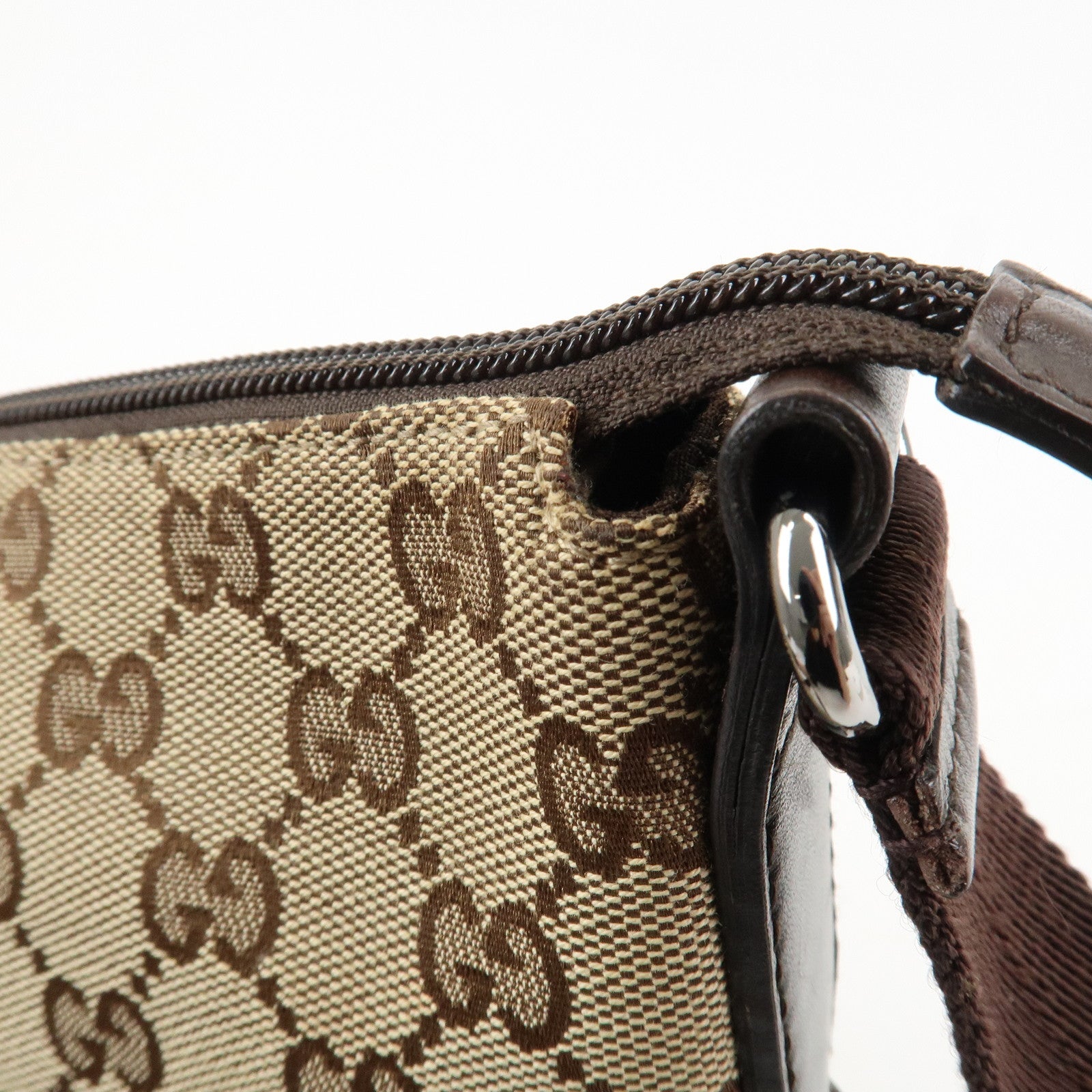 GUCCI GG Canvas Leather Shoulder Bag Crossbody Bag Brown 145857 Used