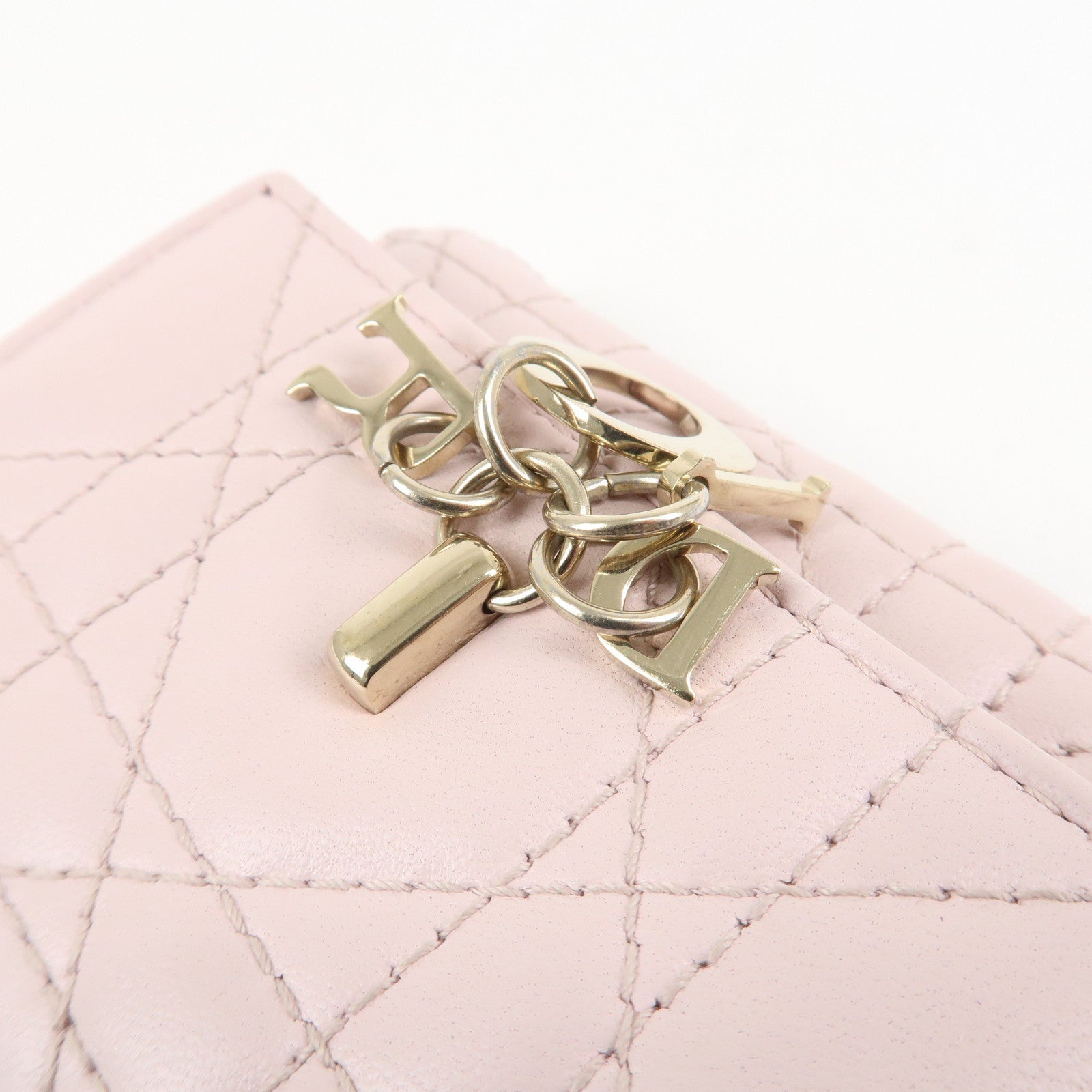 Christian Dior Cannage Leather Compact Wallet Pink Used