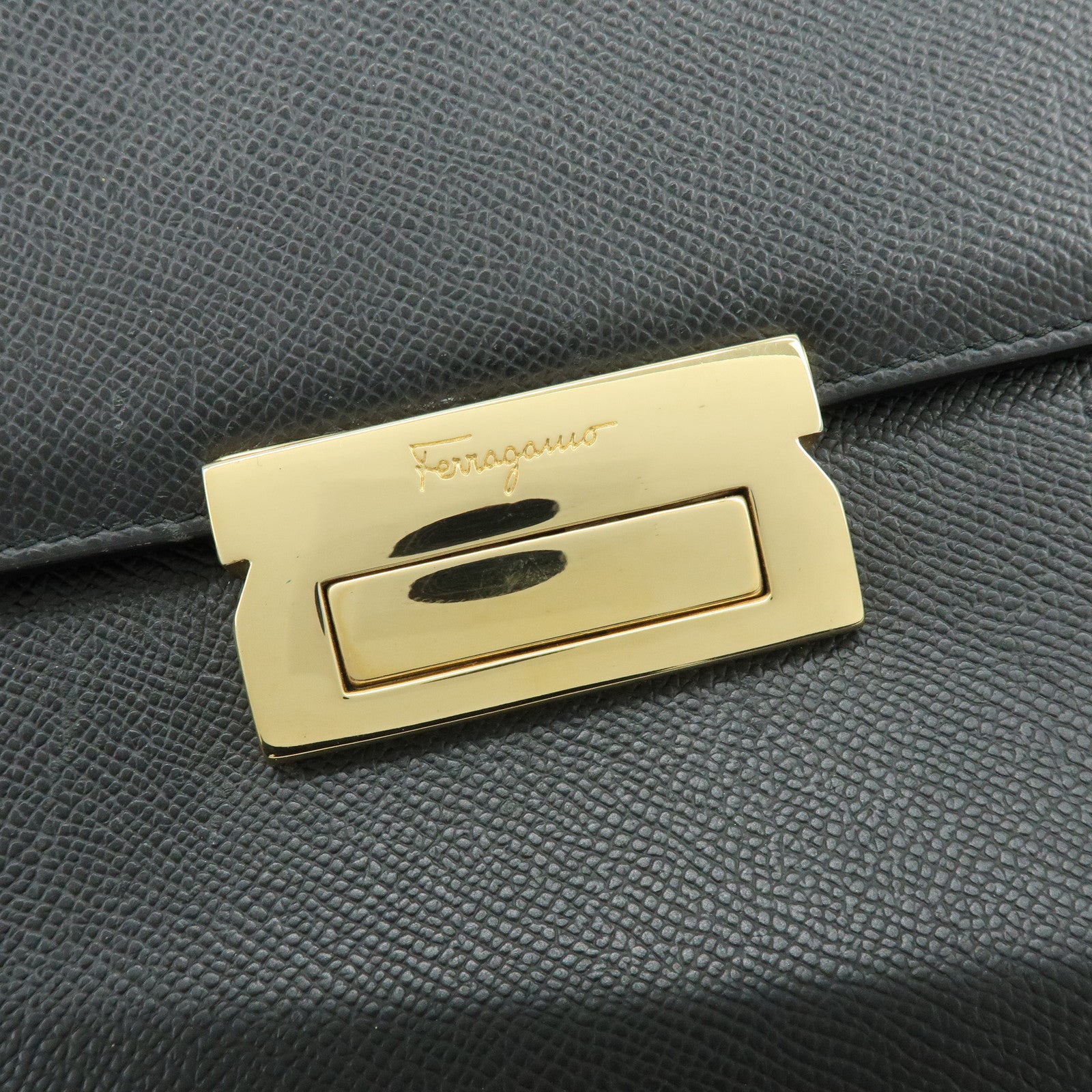 Ferragamo Leather Shoulder Bag Hand Bag Black