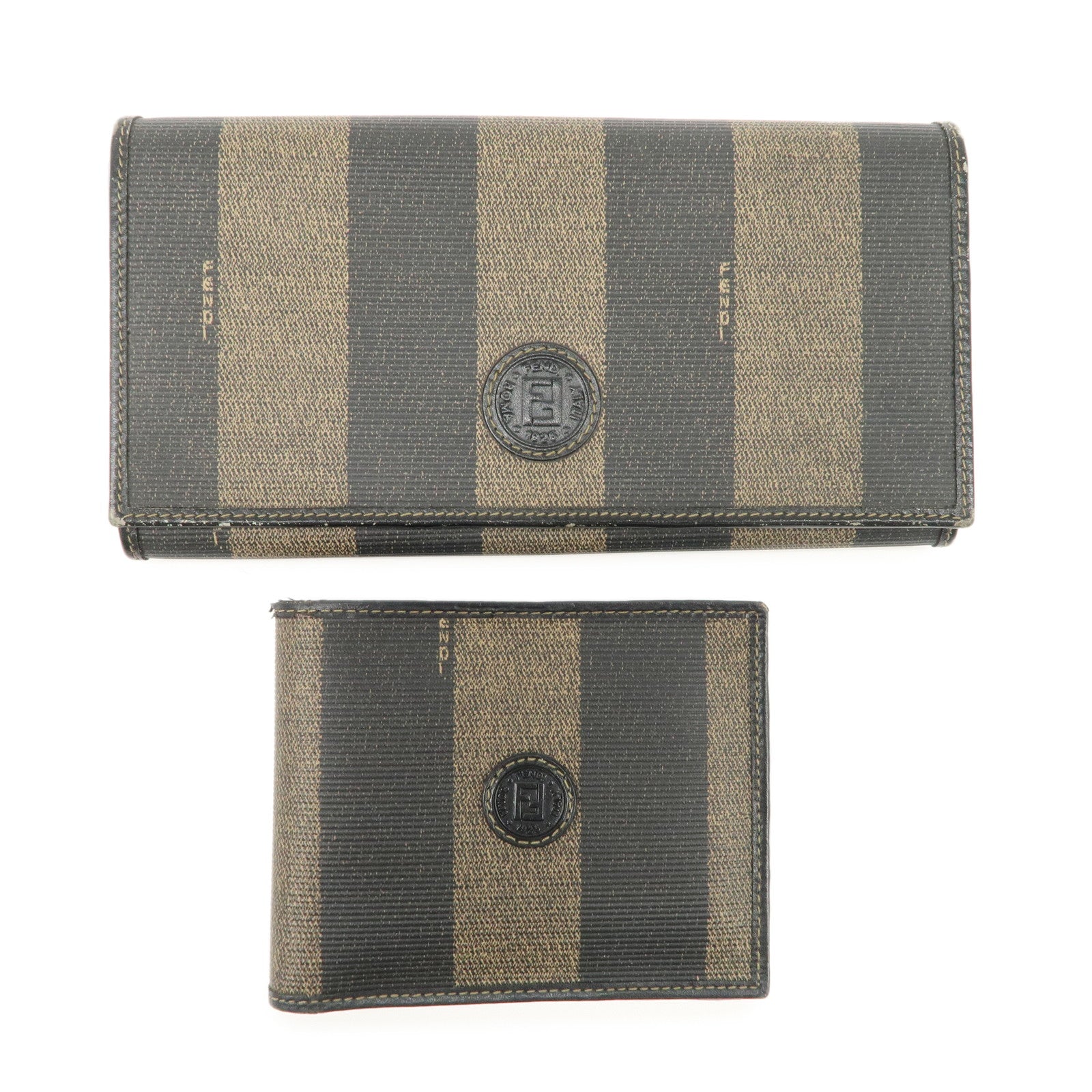 FENDI Set of 2 Pecan Leather PVC Wallet Black Brown 01445-069 30851 Used