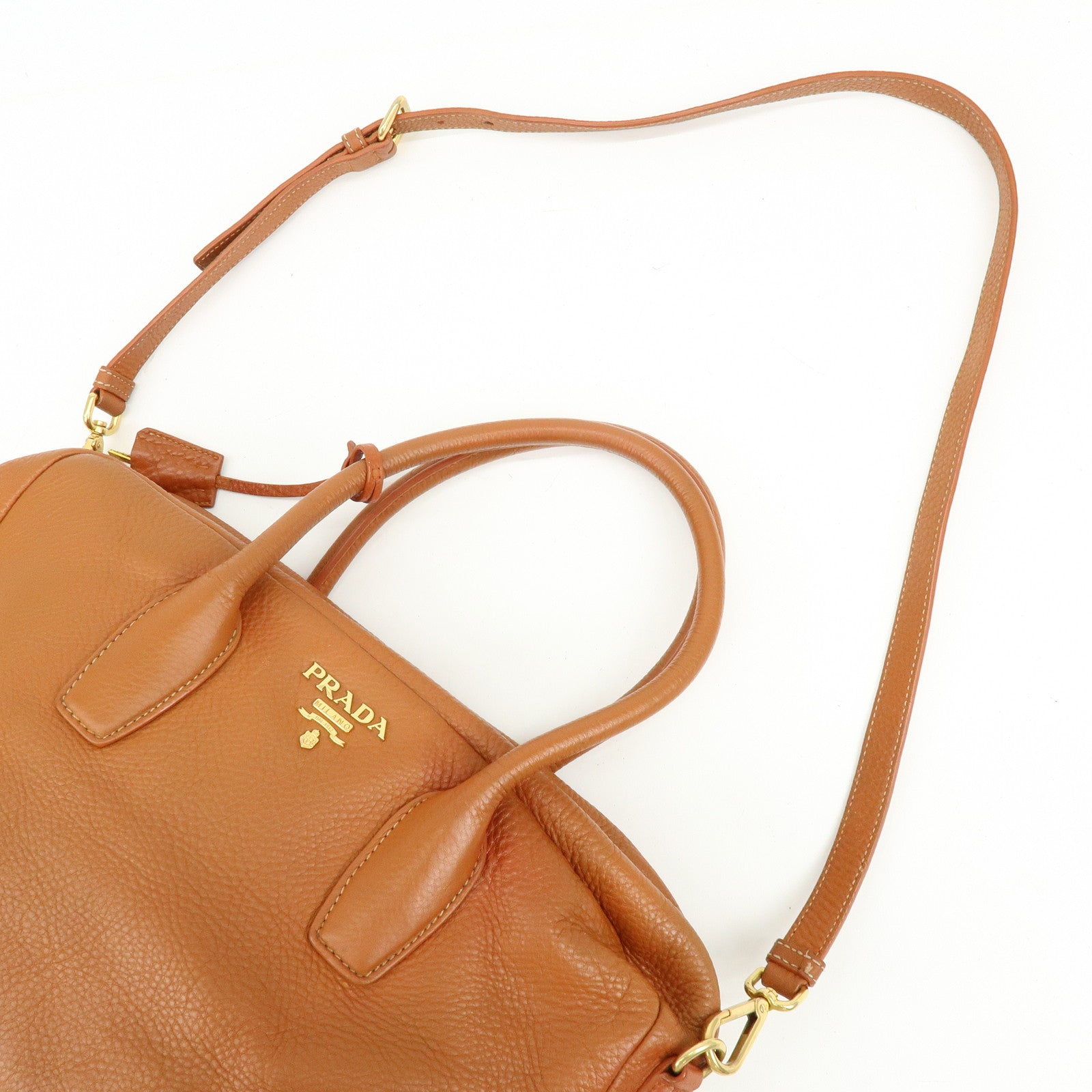 PRADA Leather 2Way Bag Hand Bag Shoulder Bag Light Brown BL0816
