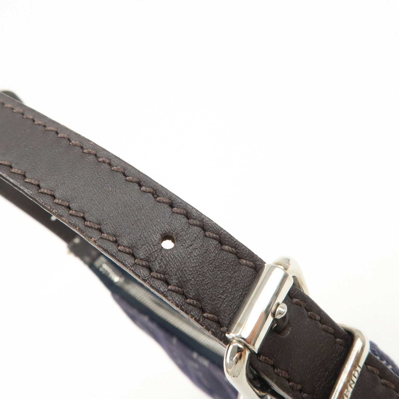 FENDI Zucchino Canvas Leather Shoulder Bag Hand bag Navy 8BR248 Used