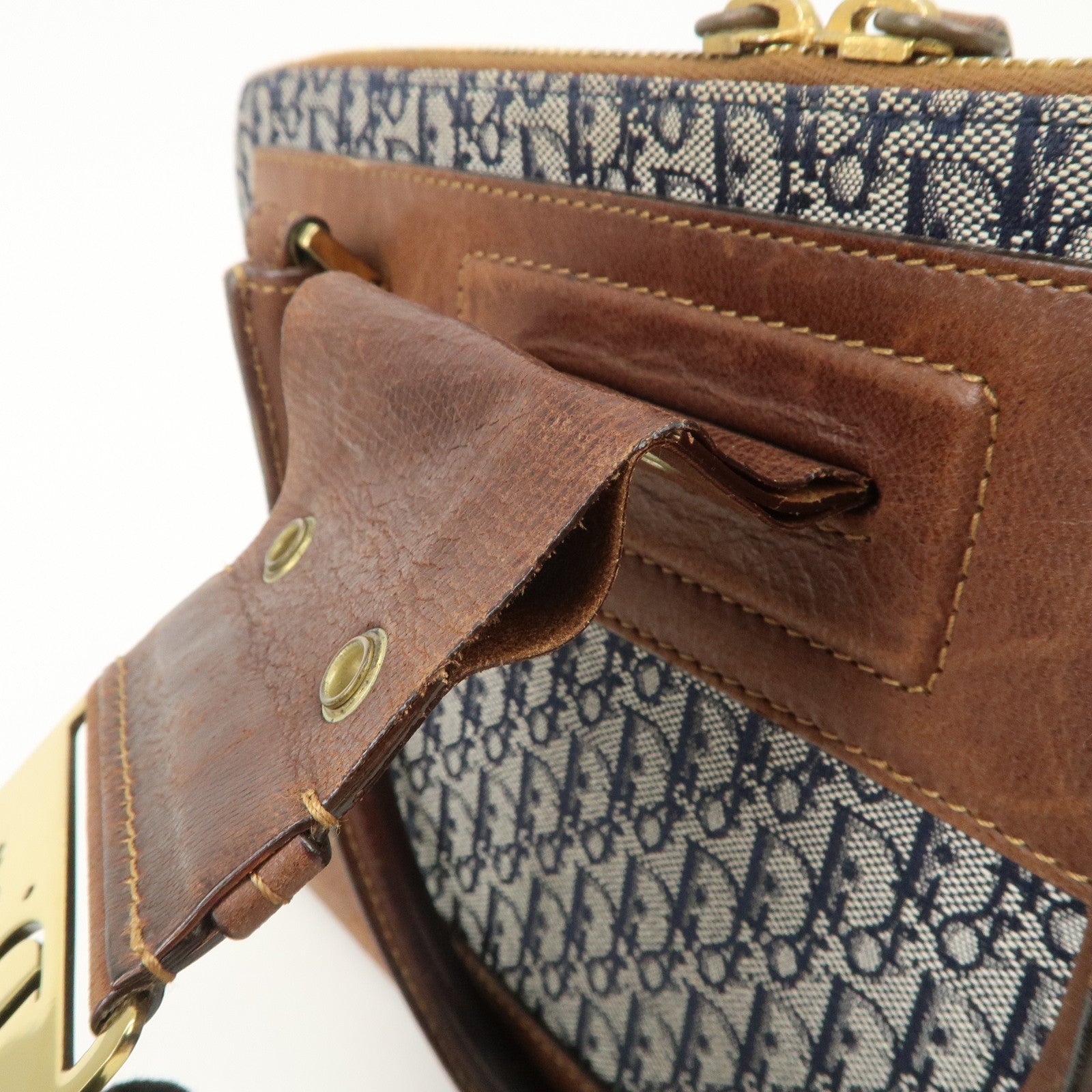 Christian Dior Street Chic Trotter Canvas Leather Hand Bag Brown