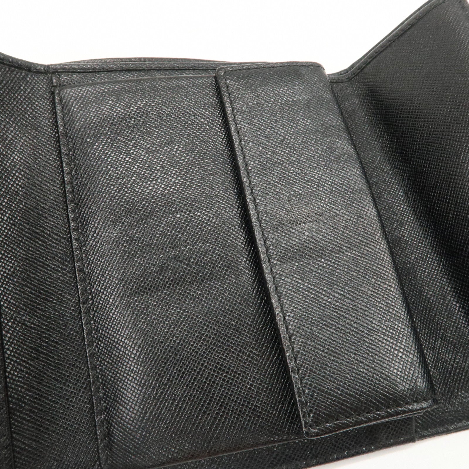 PRADA Triangle Logo Nylon Leather Tri-fold Compact Wallet Black