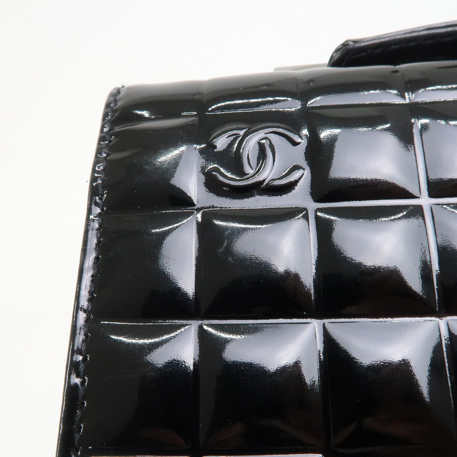 CHANEL Chocolate Bar COCO Mark Patent Leather Hand Bag Black