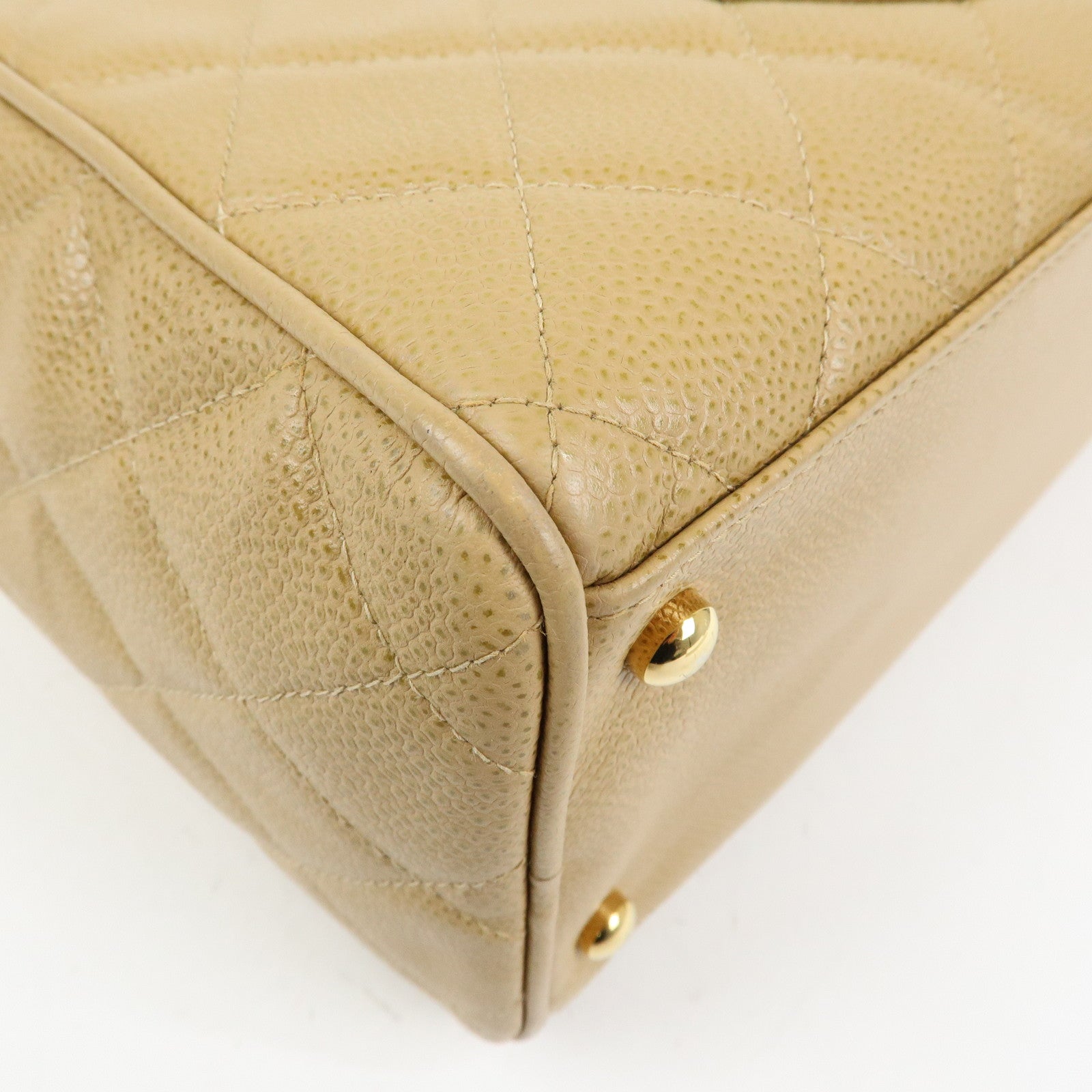 CHANEL COCO Mark Caviarskin Boston Bag Hand Bag Beige