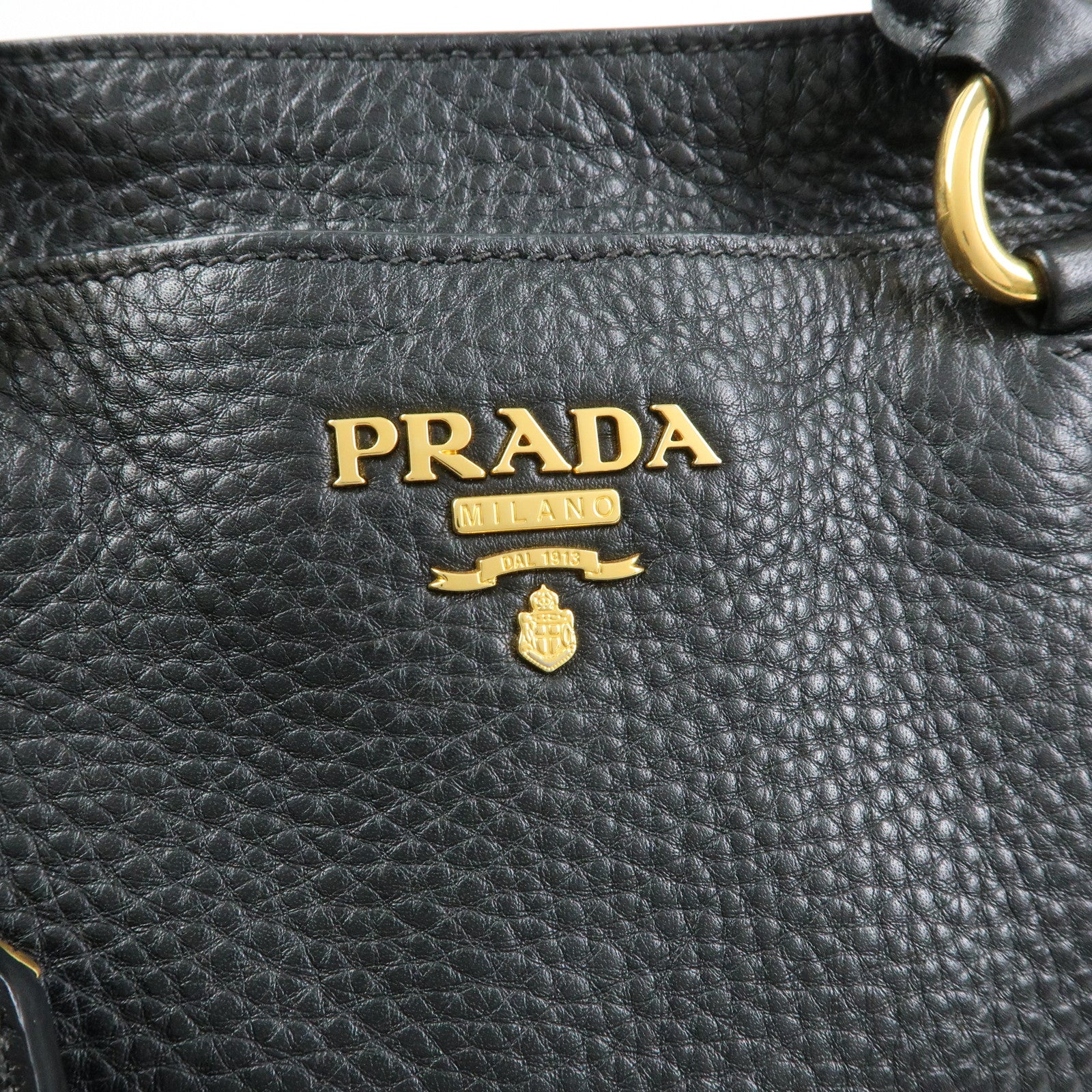 PRADA Logo Vittello Daino Leather 2Way Bag Tote Bag Black BR4393