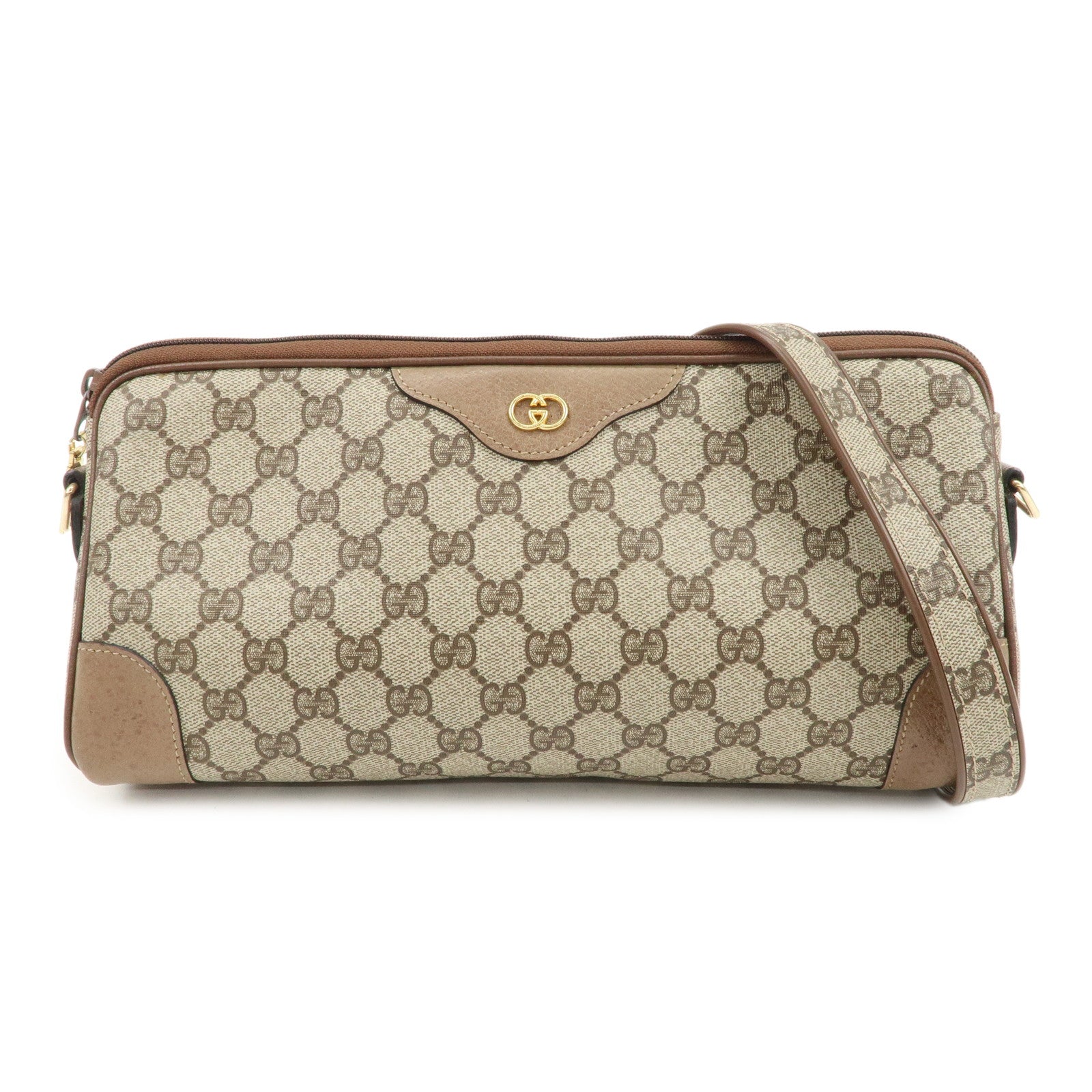 GUCCI Old Gucci GG Plus Leather Shoulder Bag Crossbody Bag Beige Brown Used