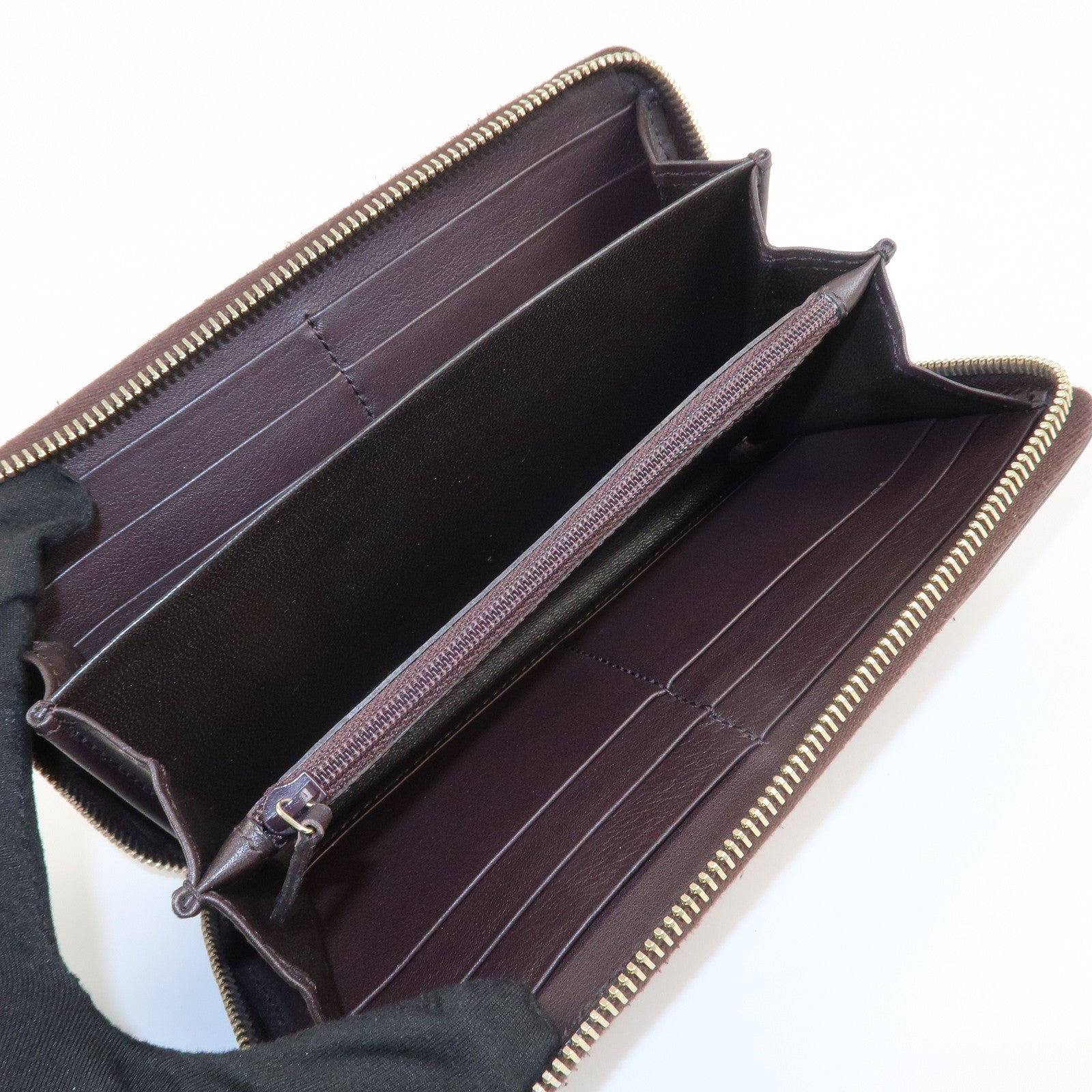 GUCCI Guccissima Leather Round Zippy Long Wallet Dark Brown 112724 Used