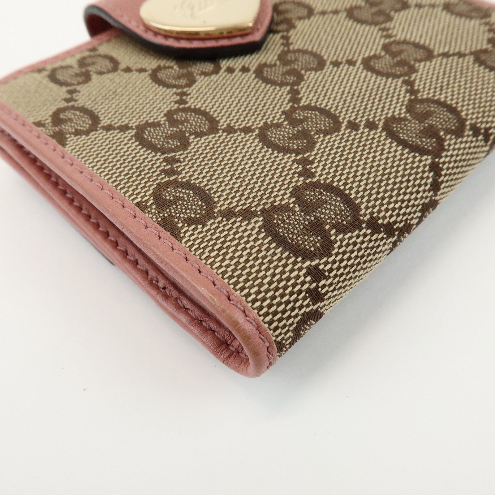 GUCCI Lovely Heart GG Monogram Canvas Leather Compact Wallet 203548