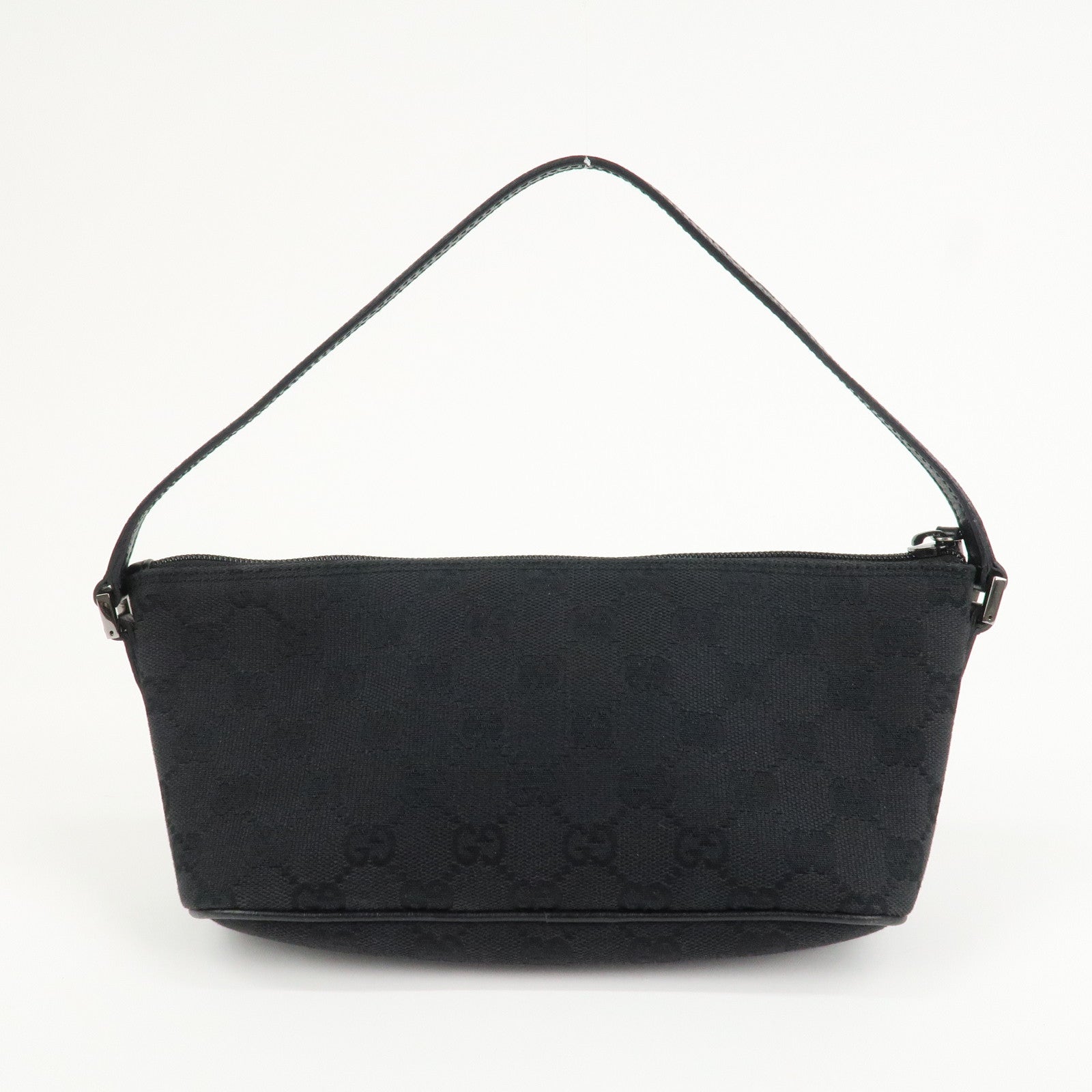 GUCCI Boat Bag GG Canvas Leather Hand Bag Black 07198