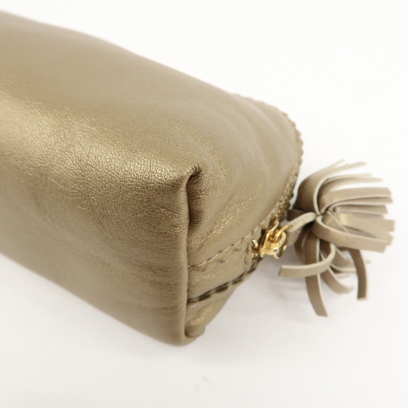 LOEWE Anagram Leather Tassel Pouch Cosmetic Pouch Gold