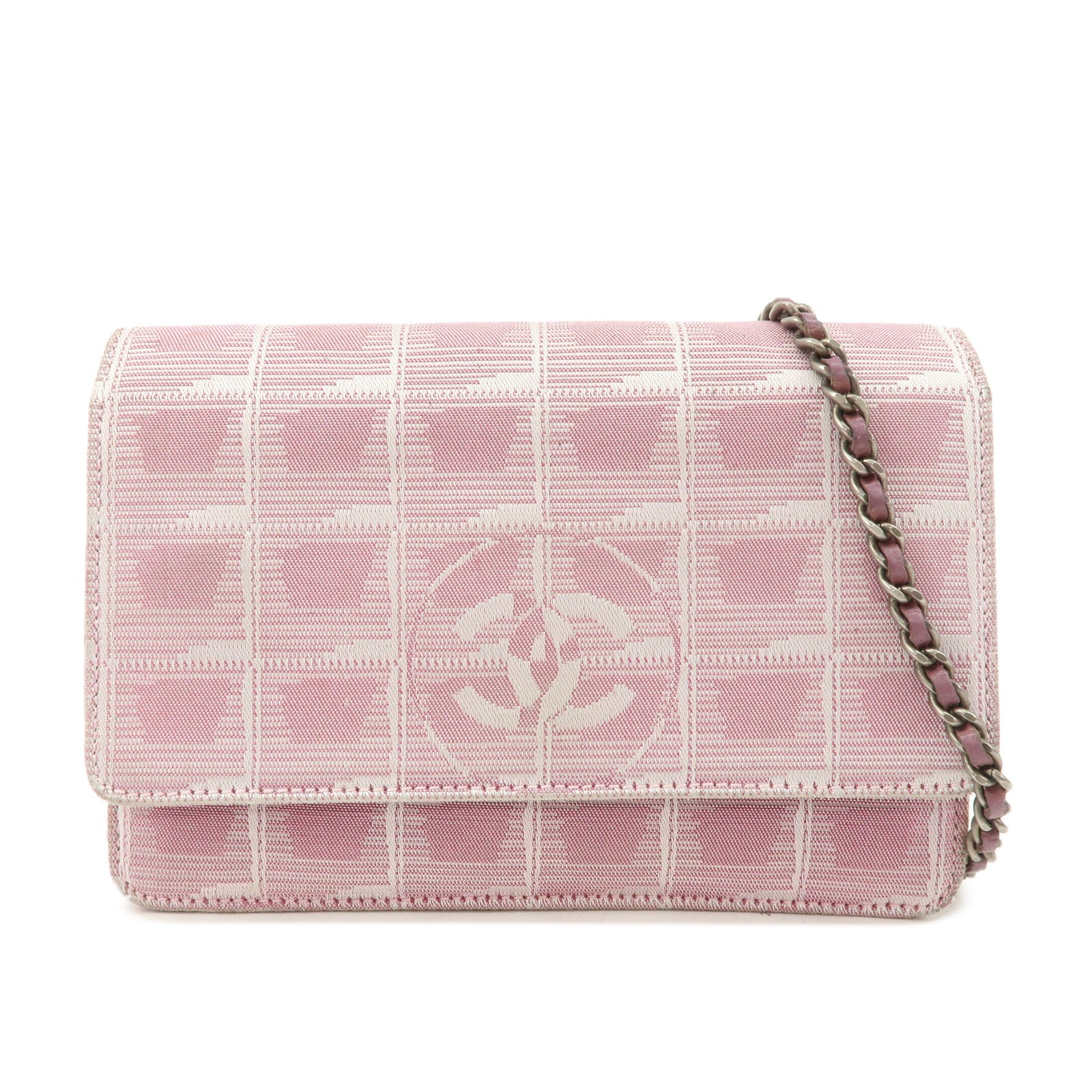 CHANEL New Travel Line Nylon Jacquard Chain Wallet Shoulder Bag 6535288 Used