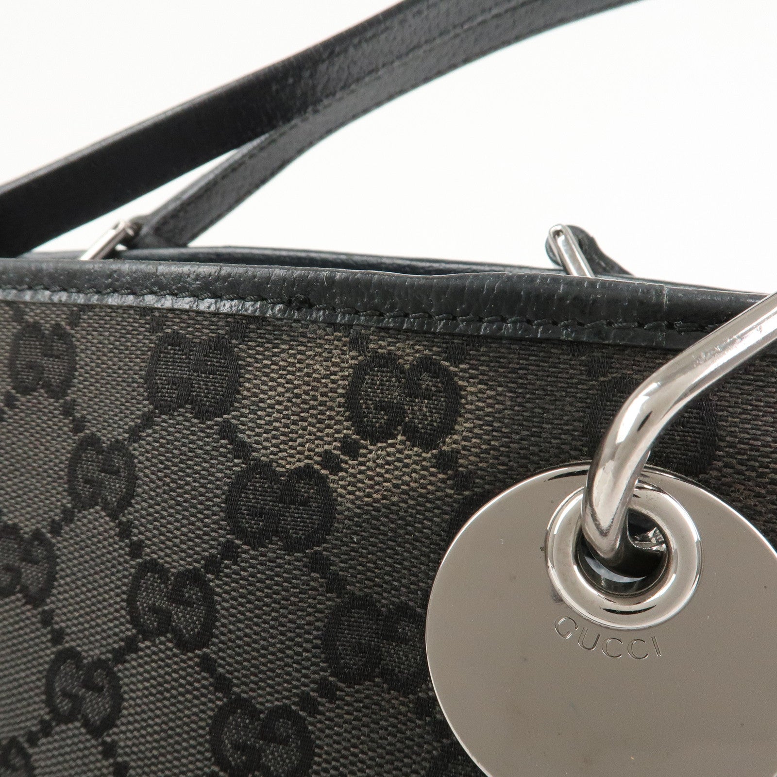 GUCCI GG Monogram Canvas Leather Tote Bag Hand Bag Black 120836