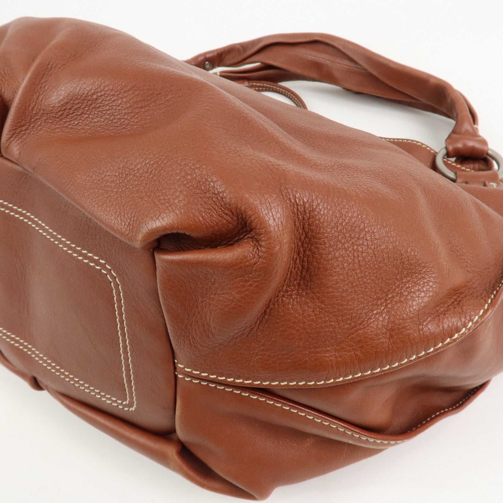 CELINE Logo Leather Bittersweet Shoulder Bag Tote Bag Brown
