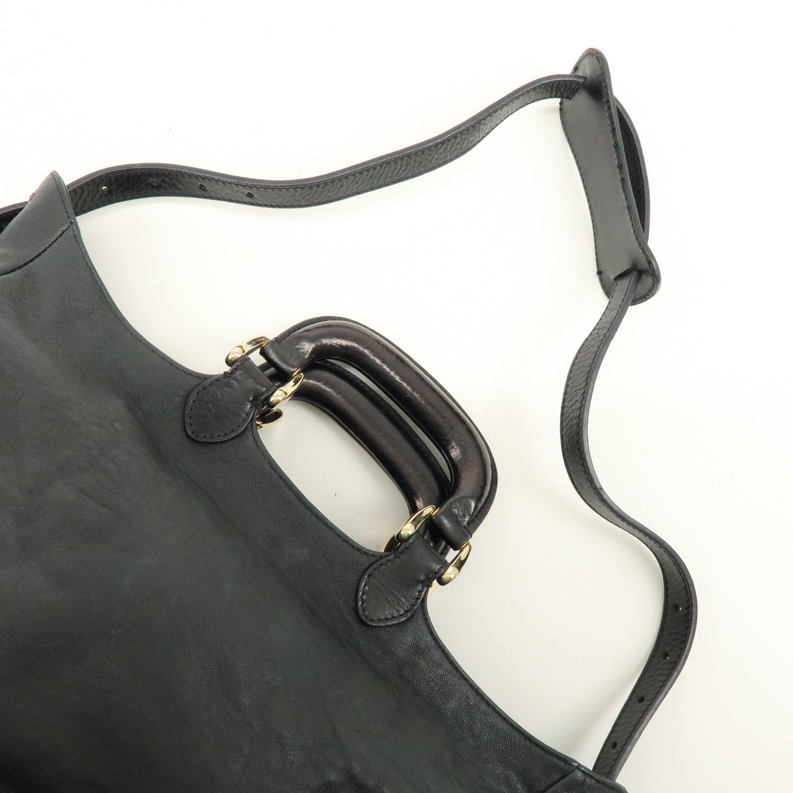 FENDI Leather 2Way Bag Hand Bag Shoulder Bag Black 8BR529