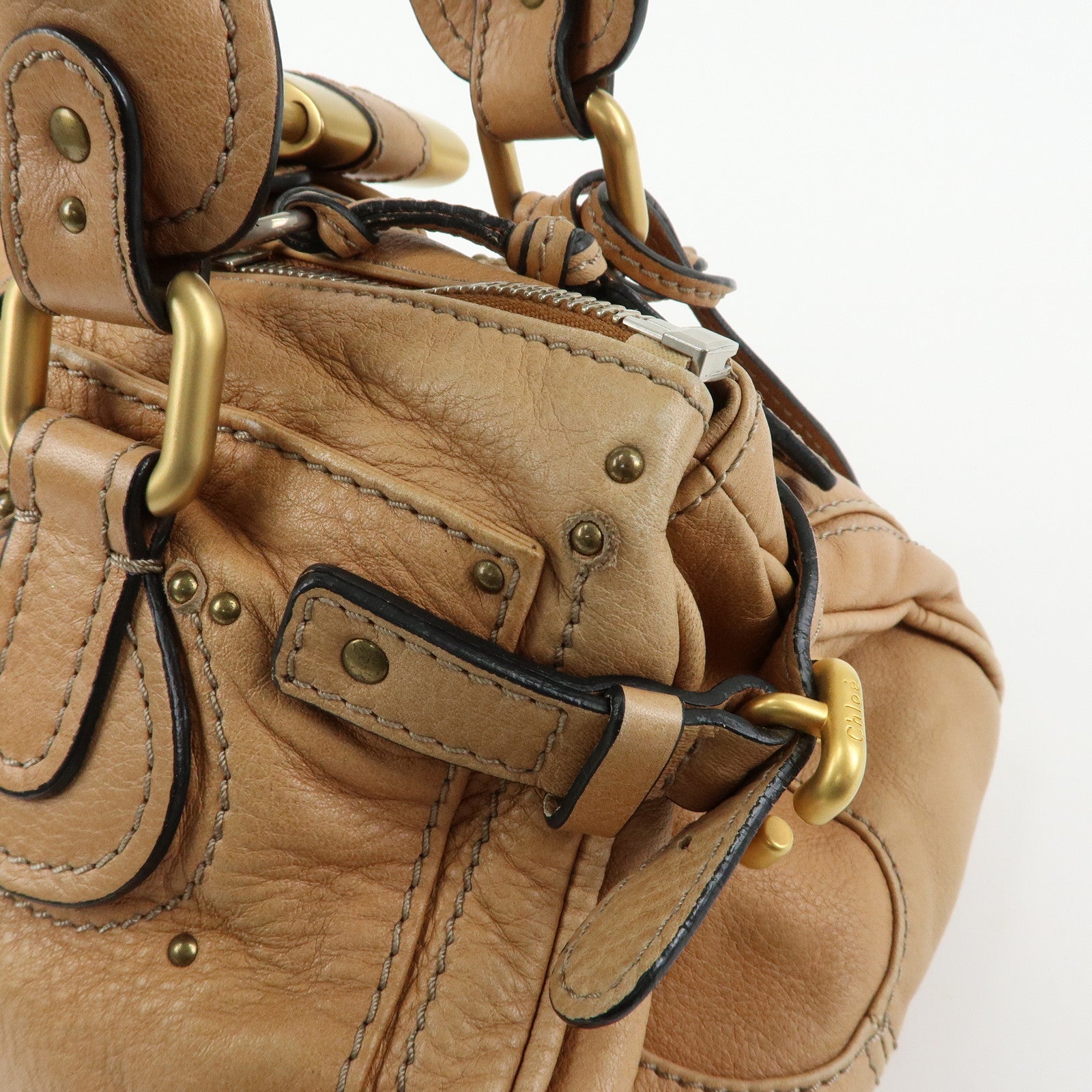 Chloe Paddington Leather Medium Shoulder Bag Boston Bag Light Brown