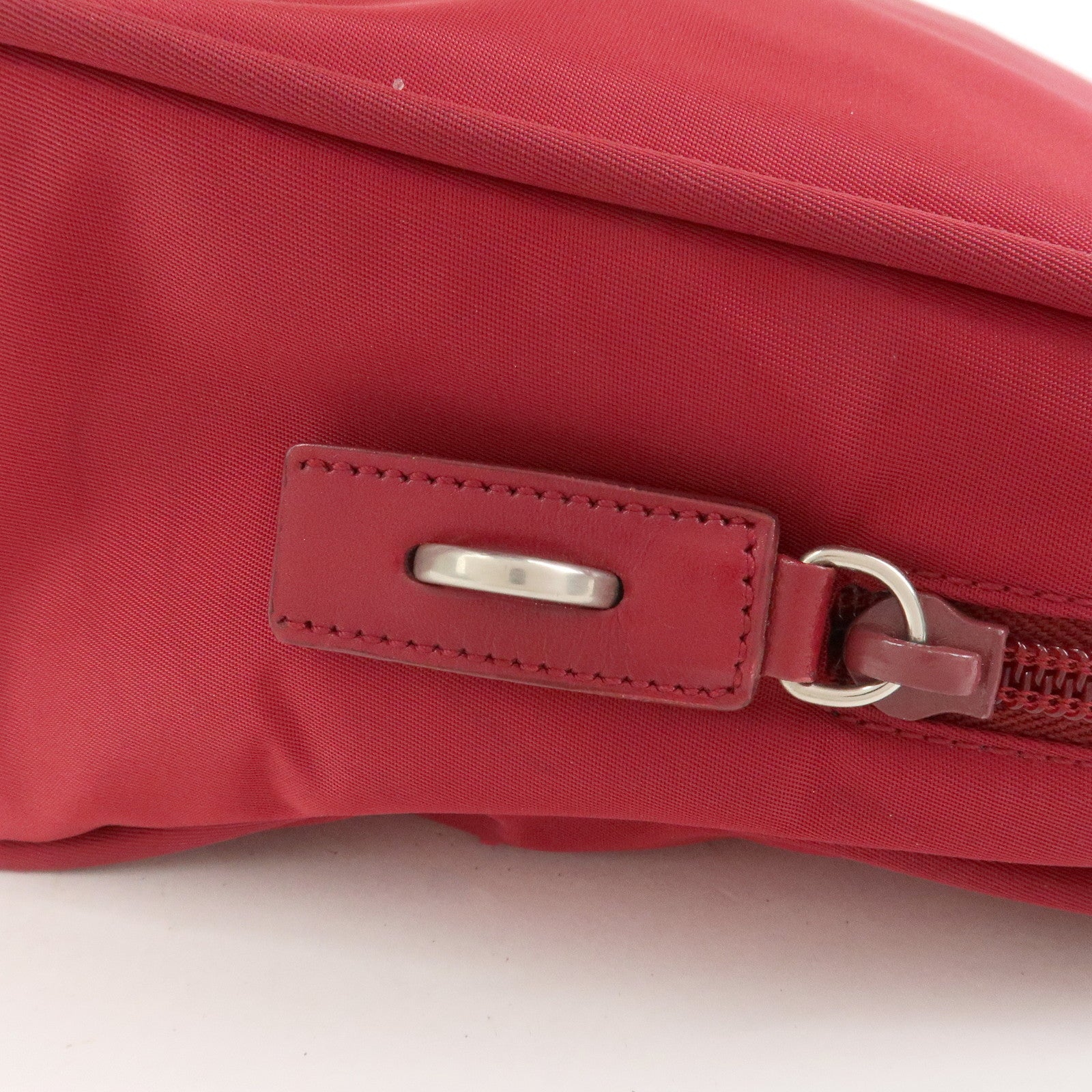 PRADA Triangle Logo Nylon Leather Hand Bag Wine Red B8495