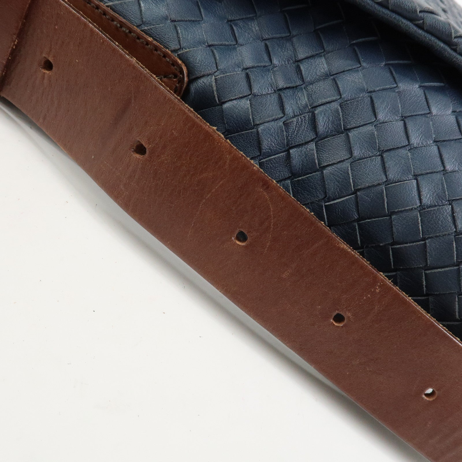 BOTTEGA VENETA Intrecciato Lamb Skin Shoulder Bag Navy 163971