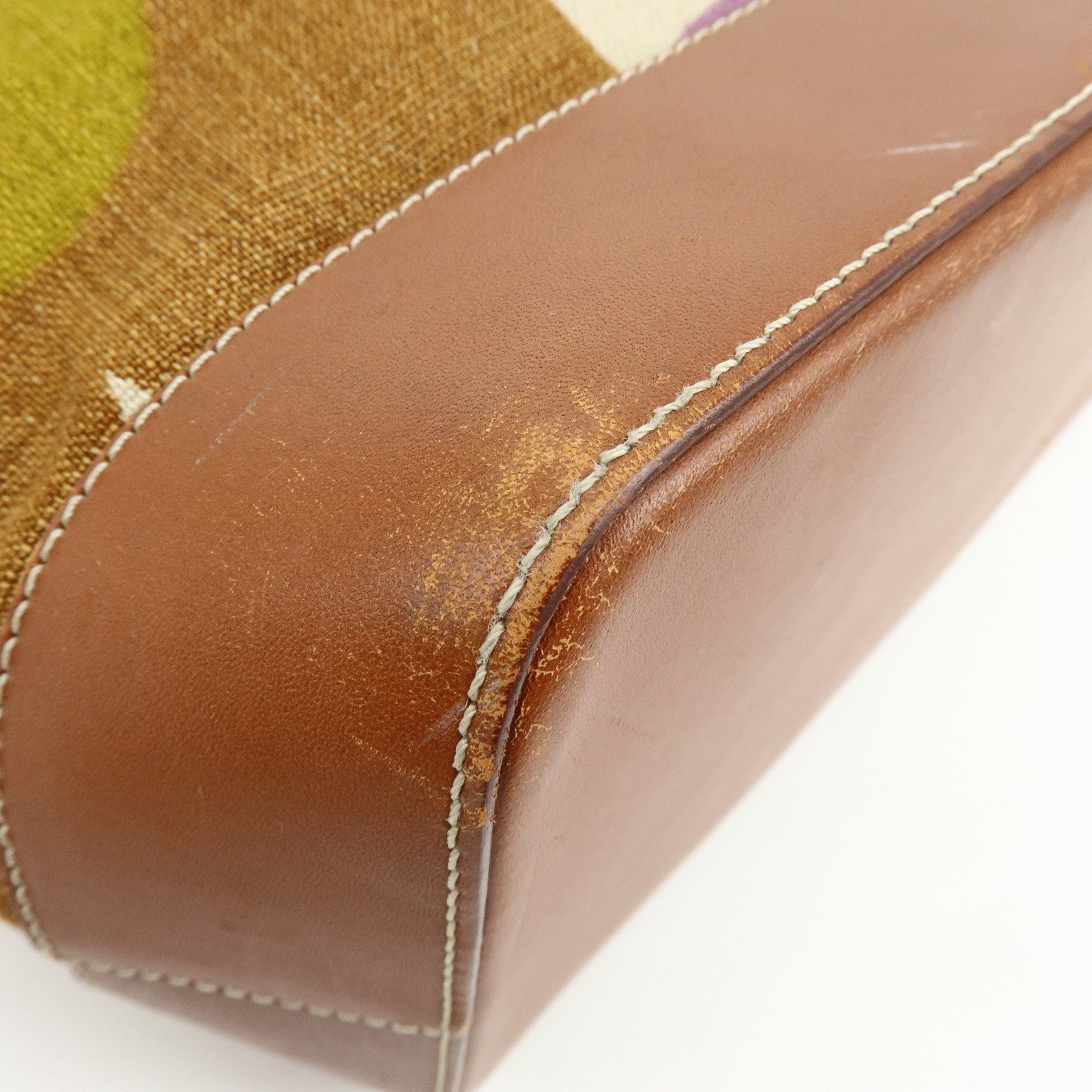 CELINE Flower Canvas Leather Tote Bag Shoulder Bag Brown Natural